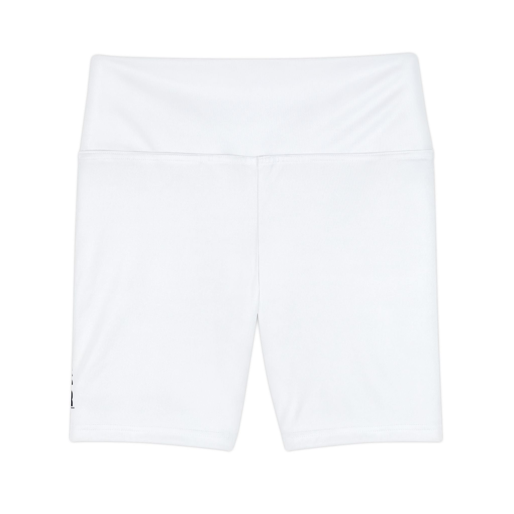 Women’s Workout Shorts - White High-Waist Biker Shorts with Side Graphic by RSR