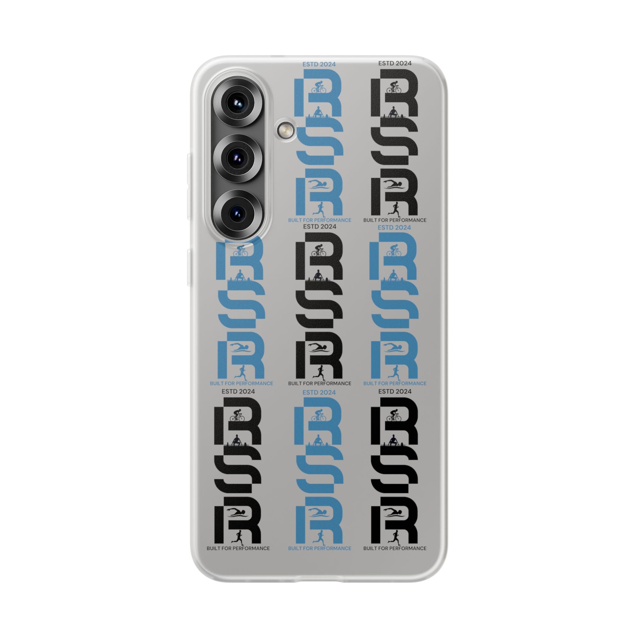 Phone Case — Repeating 'RSR' Blue & Black Graphic Flexi Case by RSR