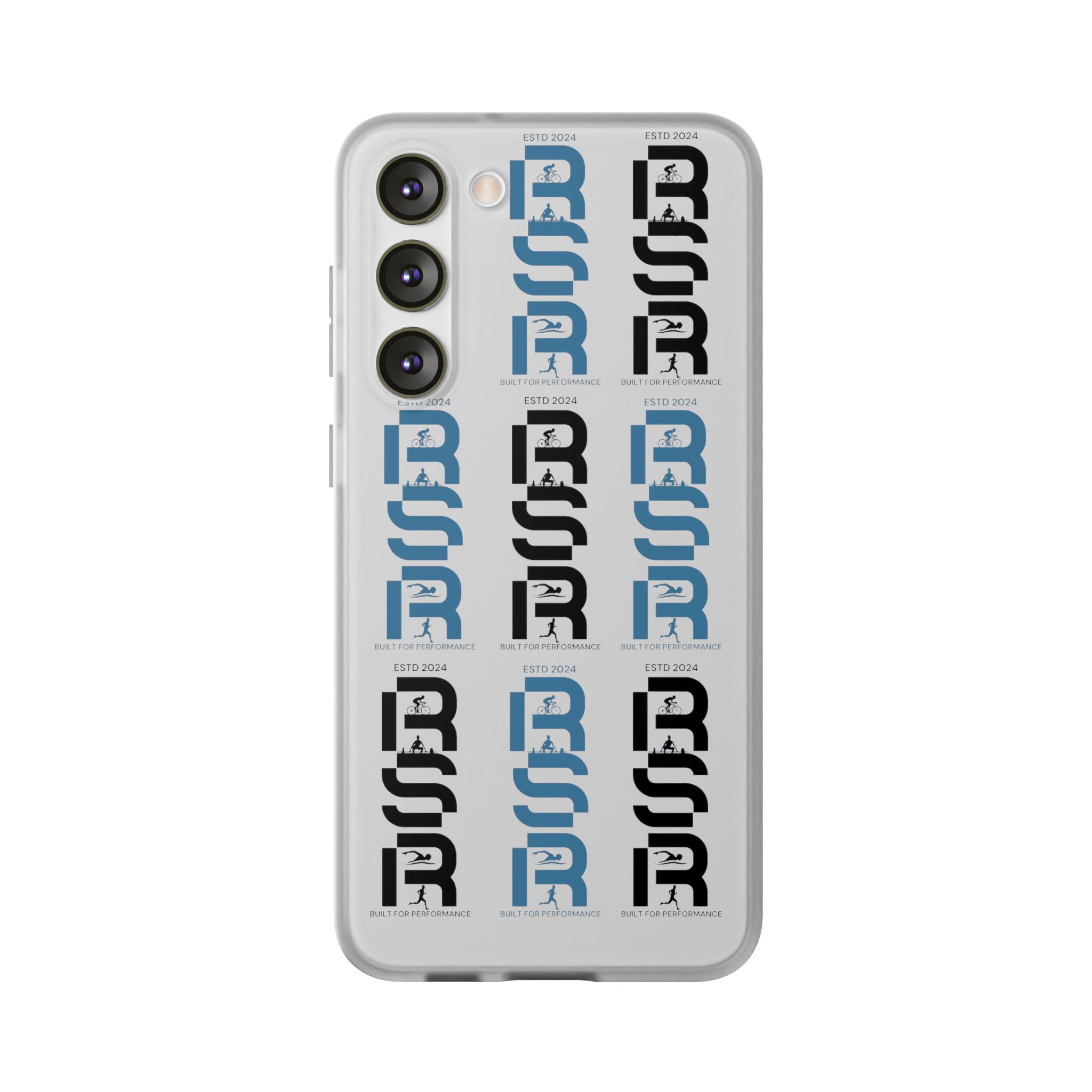 Phone Case — Repeating 'RSR' Blue & Black Graphic Flexi Case by RSR