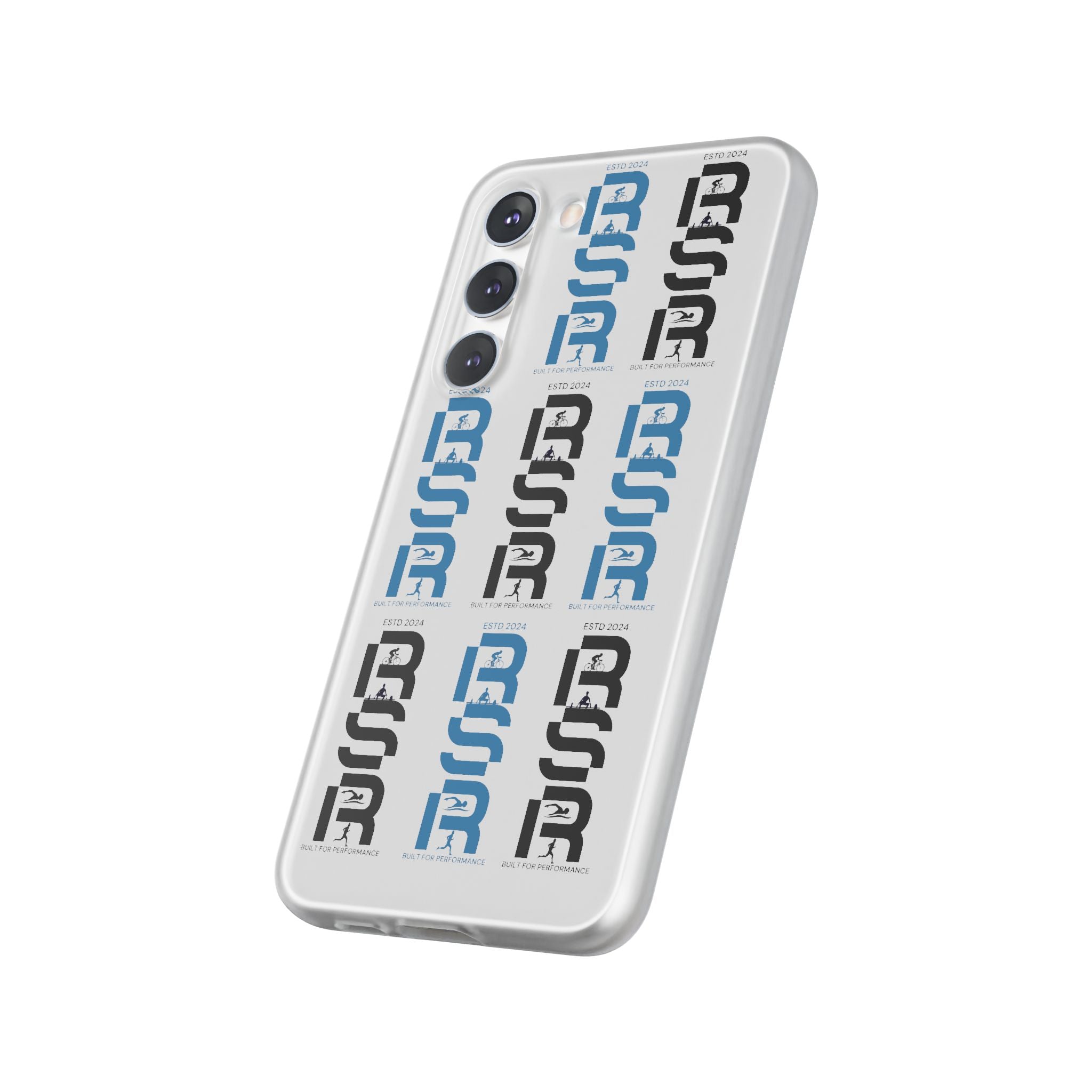 Phone Case — Repeating 'RSR' Blue & Black Graphic Flexi Case by RSR