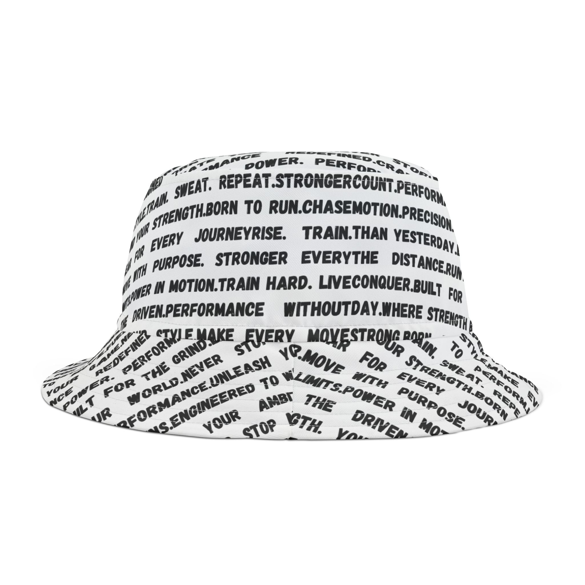 Text Print Bucket Hat — All-Over Black Script Pattern by RSR