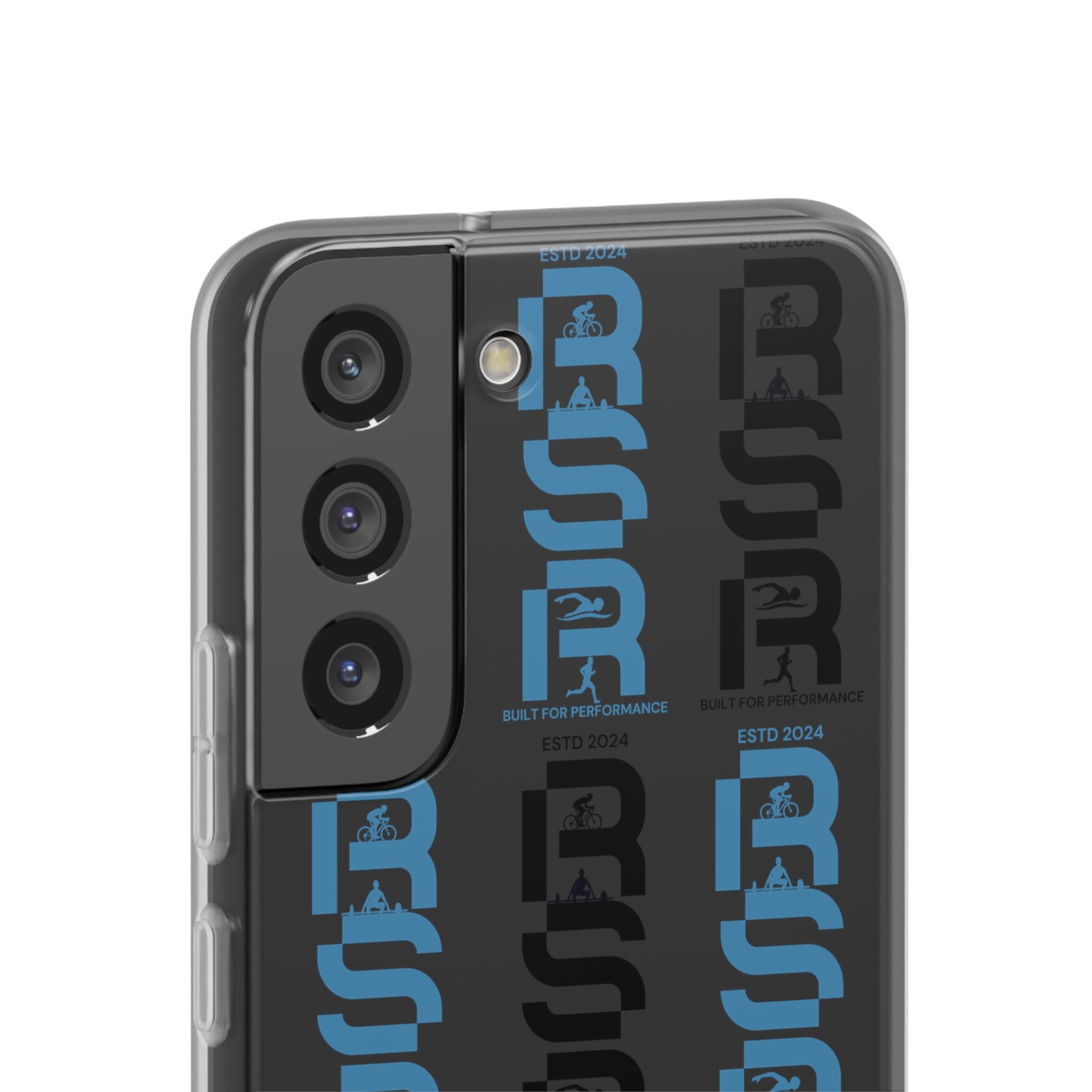 Phone Case — Repeating 'RSR' Blue & Black Graphic Flexi Case by RSR