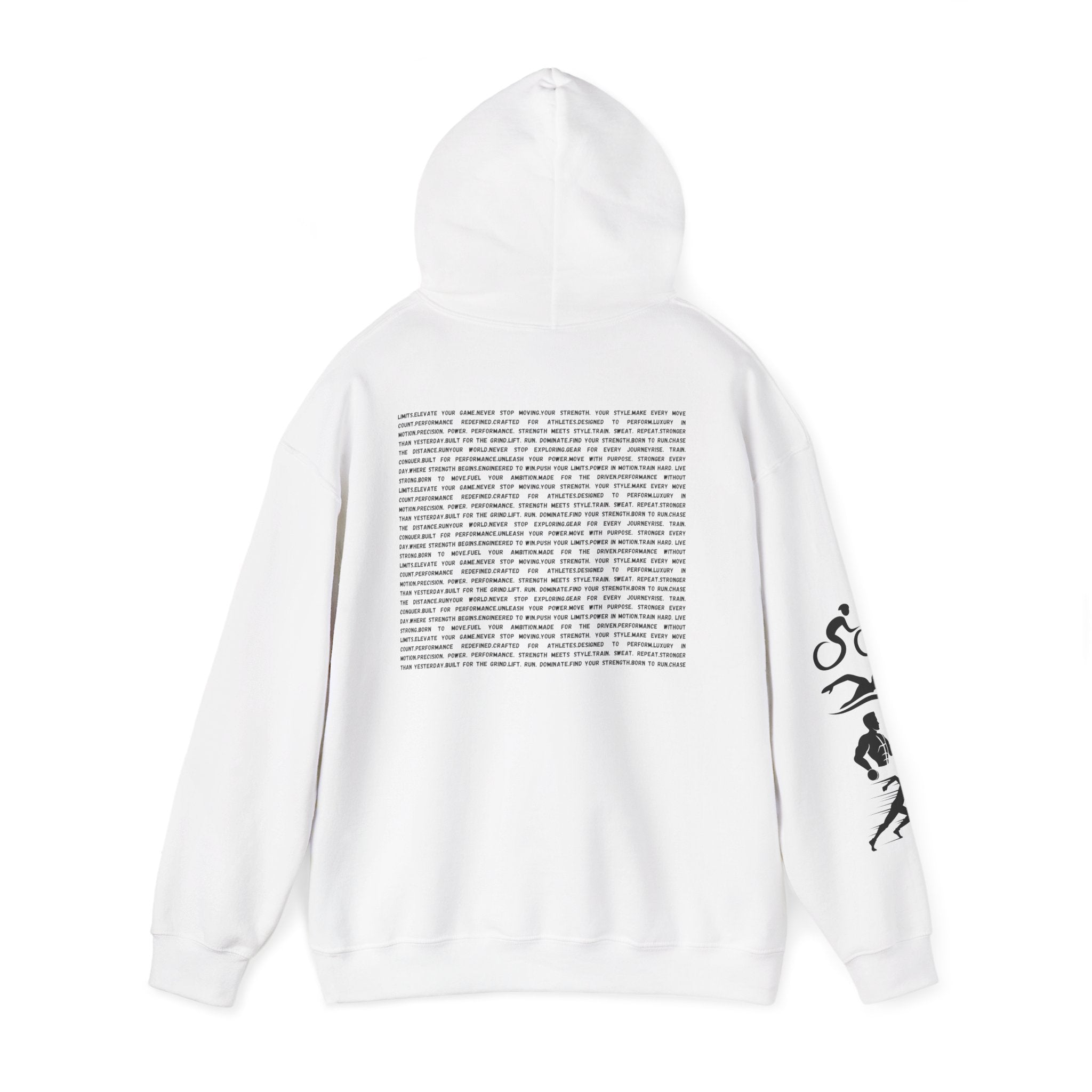 Hoodie — Minimalist Vertical Logo & Sports Sleeve Text Block Back Design by RSR