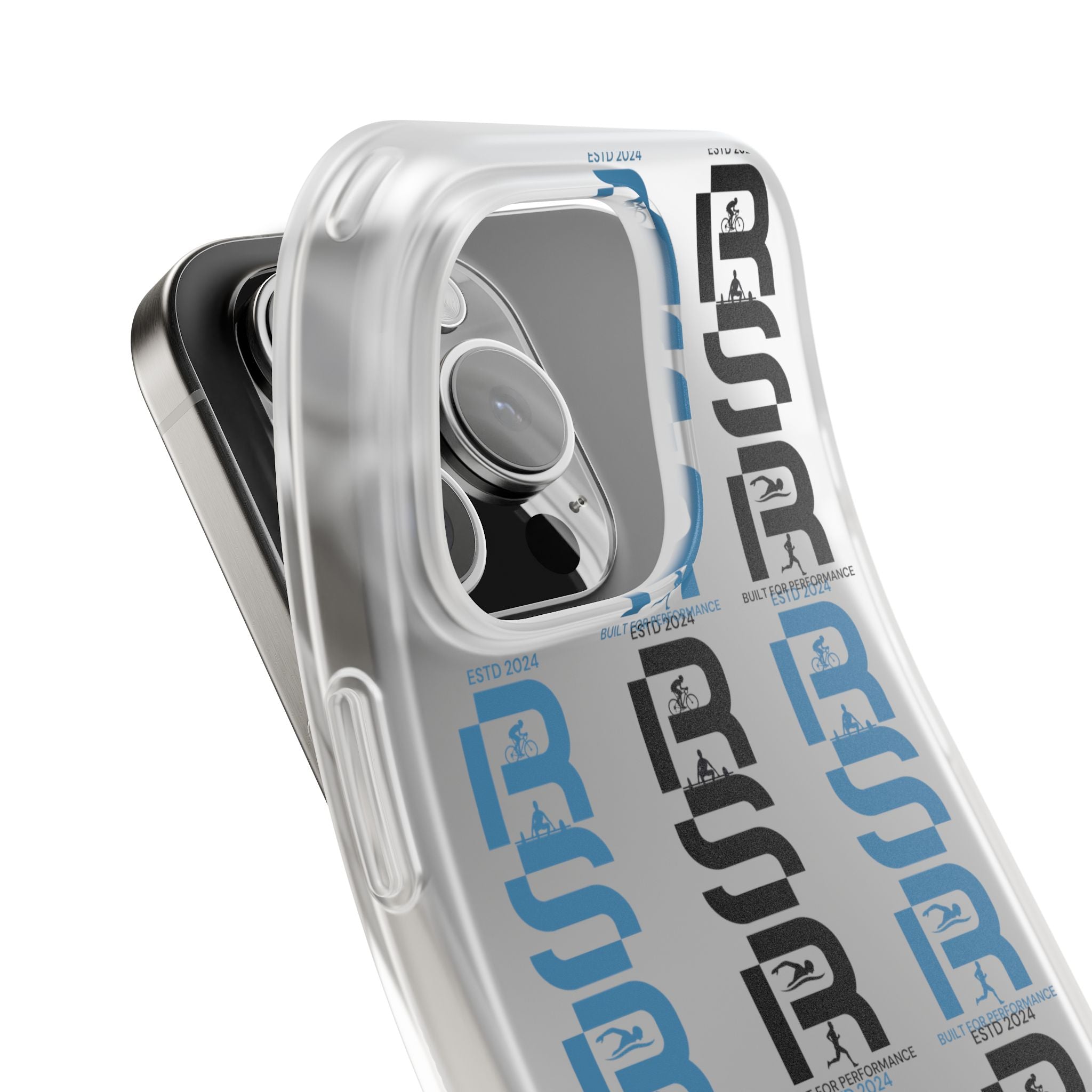 Phone Case — Repeating 'RSR' Blue & Black Graphic Flexi Case by RSR
