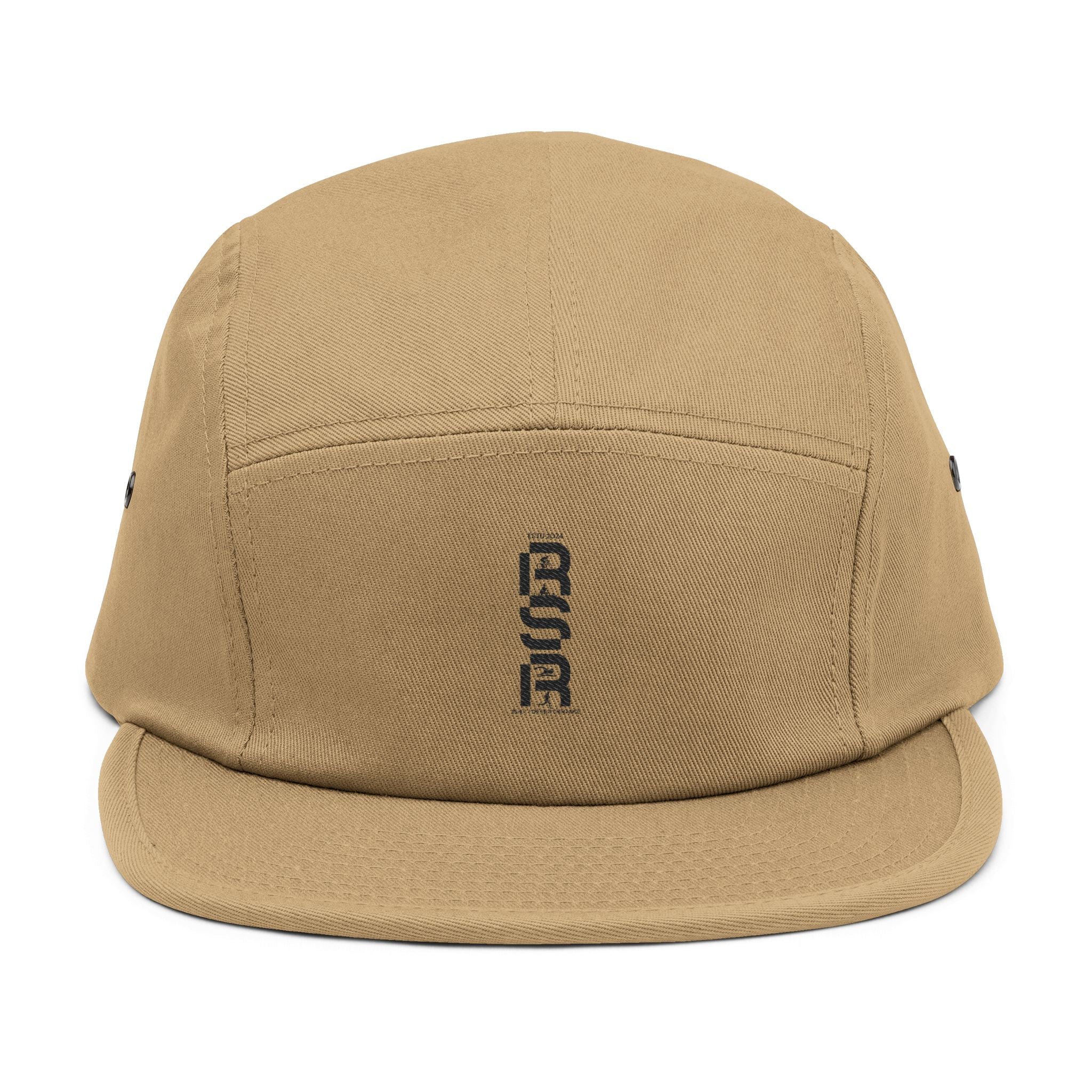 Embroidered 5-Panel Cap — Minimal Vertical Logo, Tan Casual Streetwear by RSR
