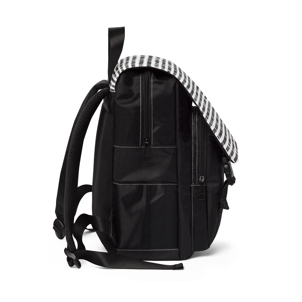 Text Print Casual Shoulder Backpack — Black & White Urban Laptop Bag by RSR