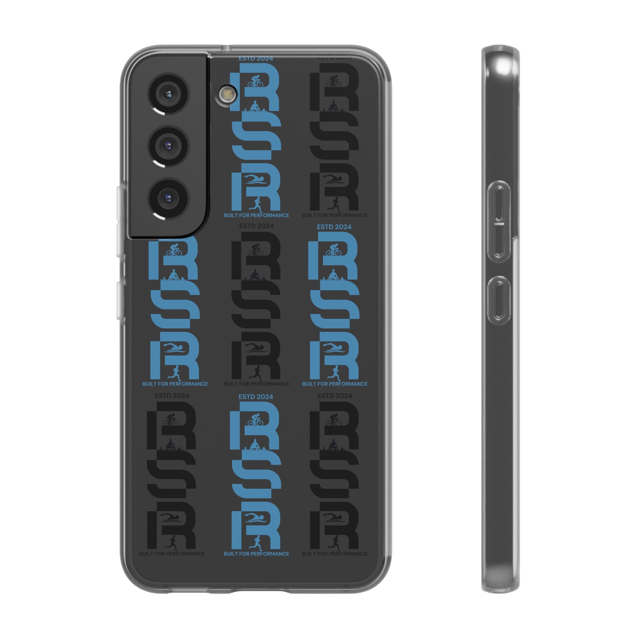 Phone Case — Repeating 'RSR' Blue & Black Graphic Flexi Case by RSR