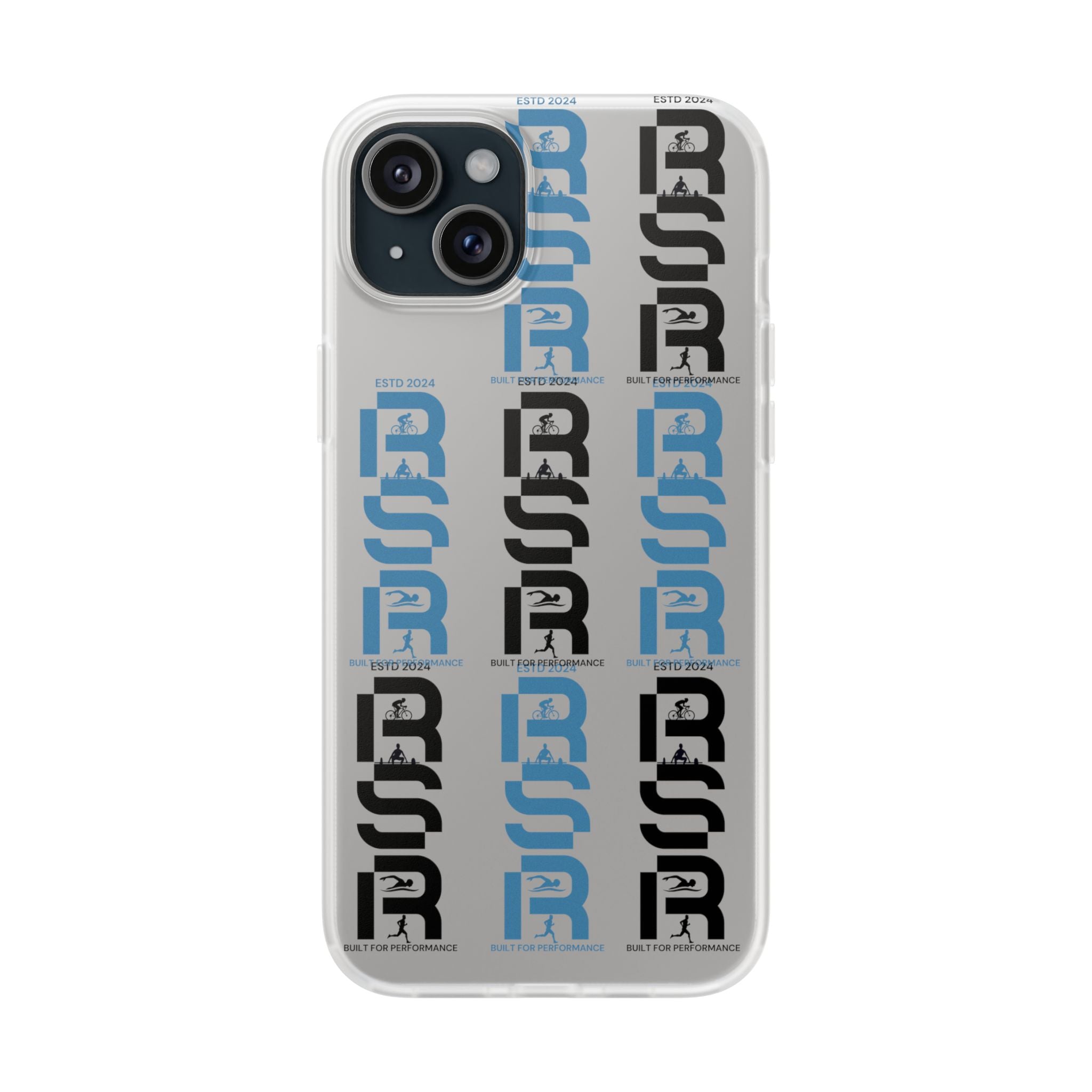 Phone Case — Repeating 'RSR' Blue & Black Graphic Flexi Case by RSR