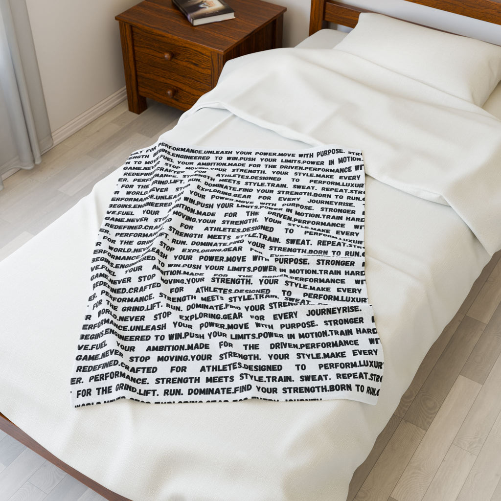 Motivational Text Velveteen Plush Blanket — Repeating Strength & Performance Print by RSR