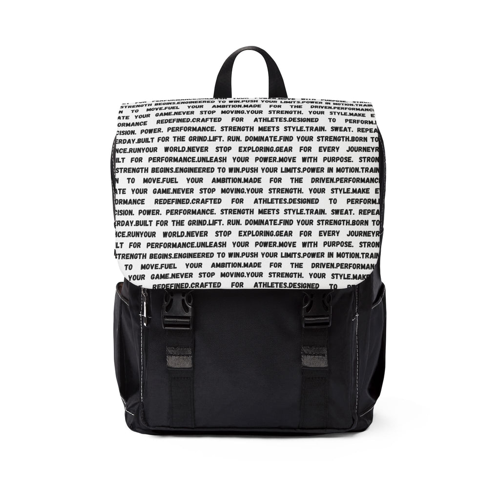 Text Print Casual Shoulder Backpack — Black & White Urban Laptop Bag by RSR