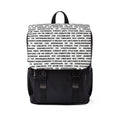 Text Print Casual Shoulder Backpack — Black & White Urban Laptop Bag by RSR