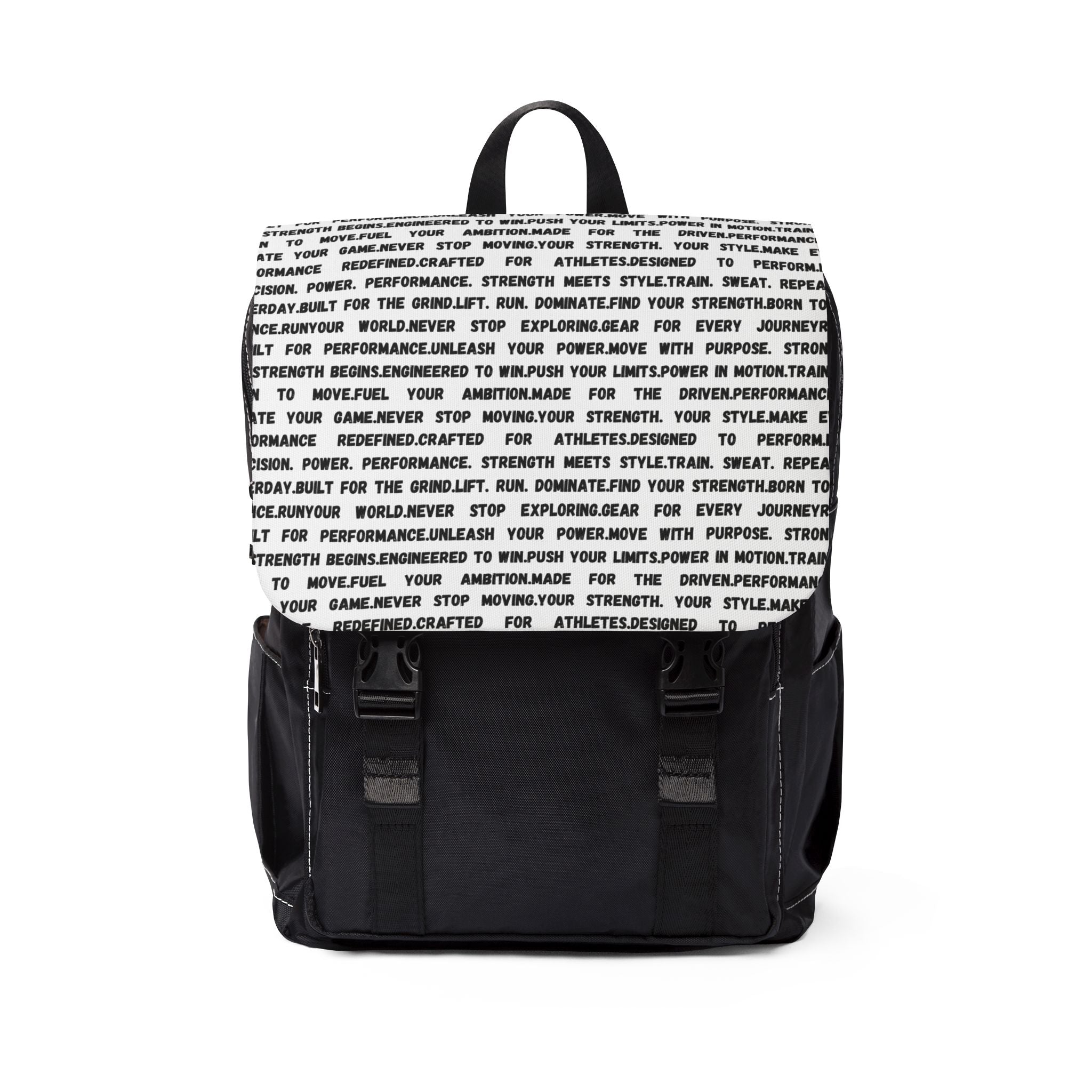 Text Print Casual Shoulder Backpack — Black & White Urban Laptop Bag by RSR
