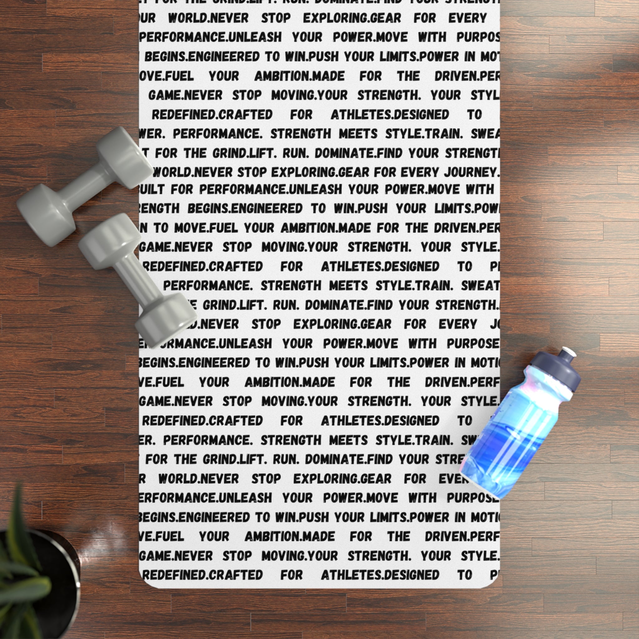 White Motivation Rubber Yoga Mat — Minimalist Text Pattern, Non-Slip Fitness Mat by RSR