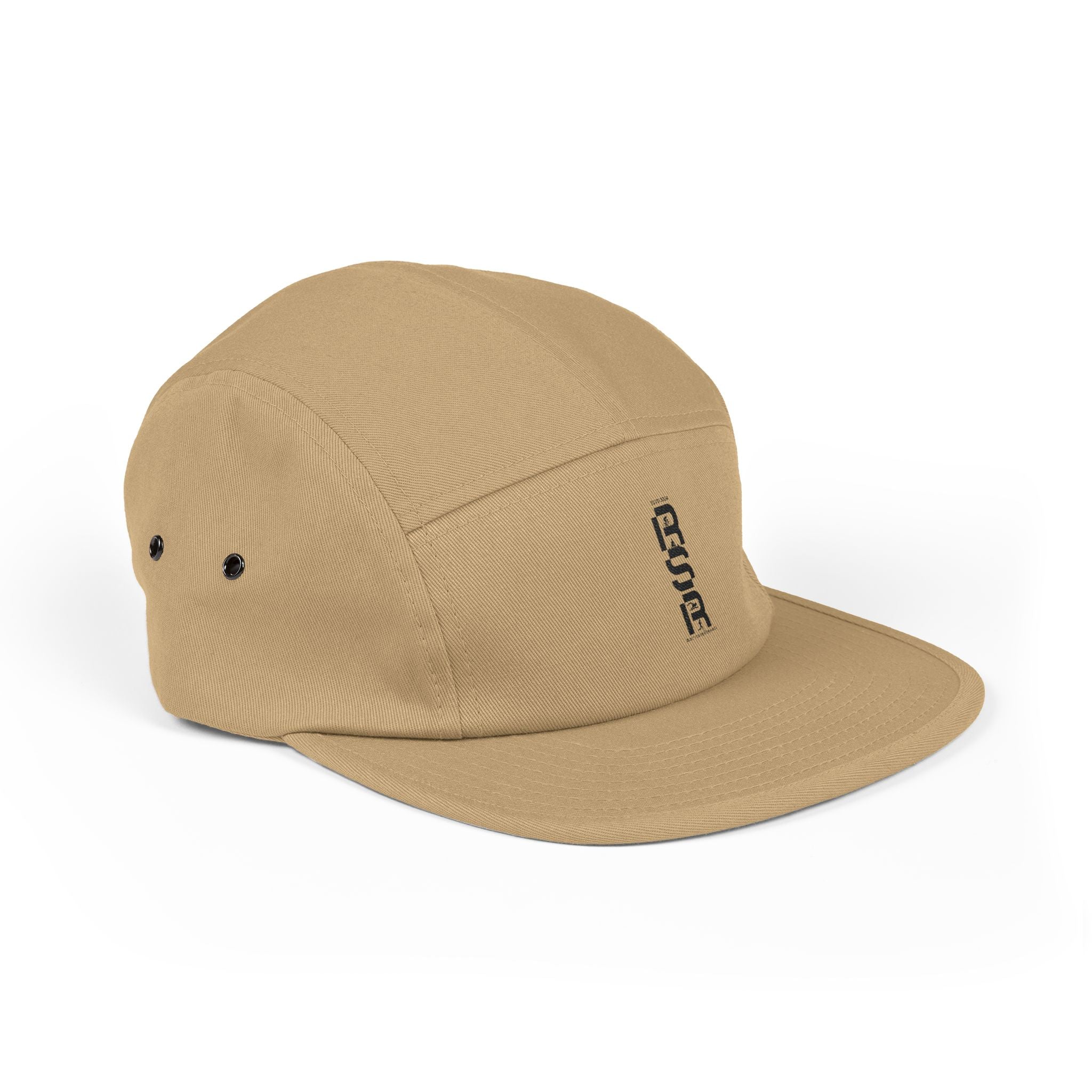 Embroidered 5-Panel Cap — Minimal Vertical Logo, Tan Casual Streetwear by RSR