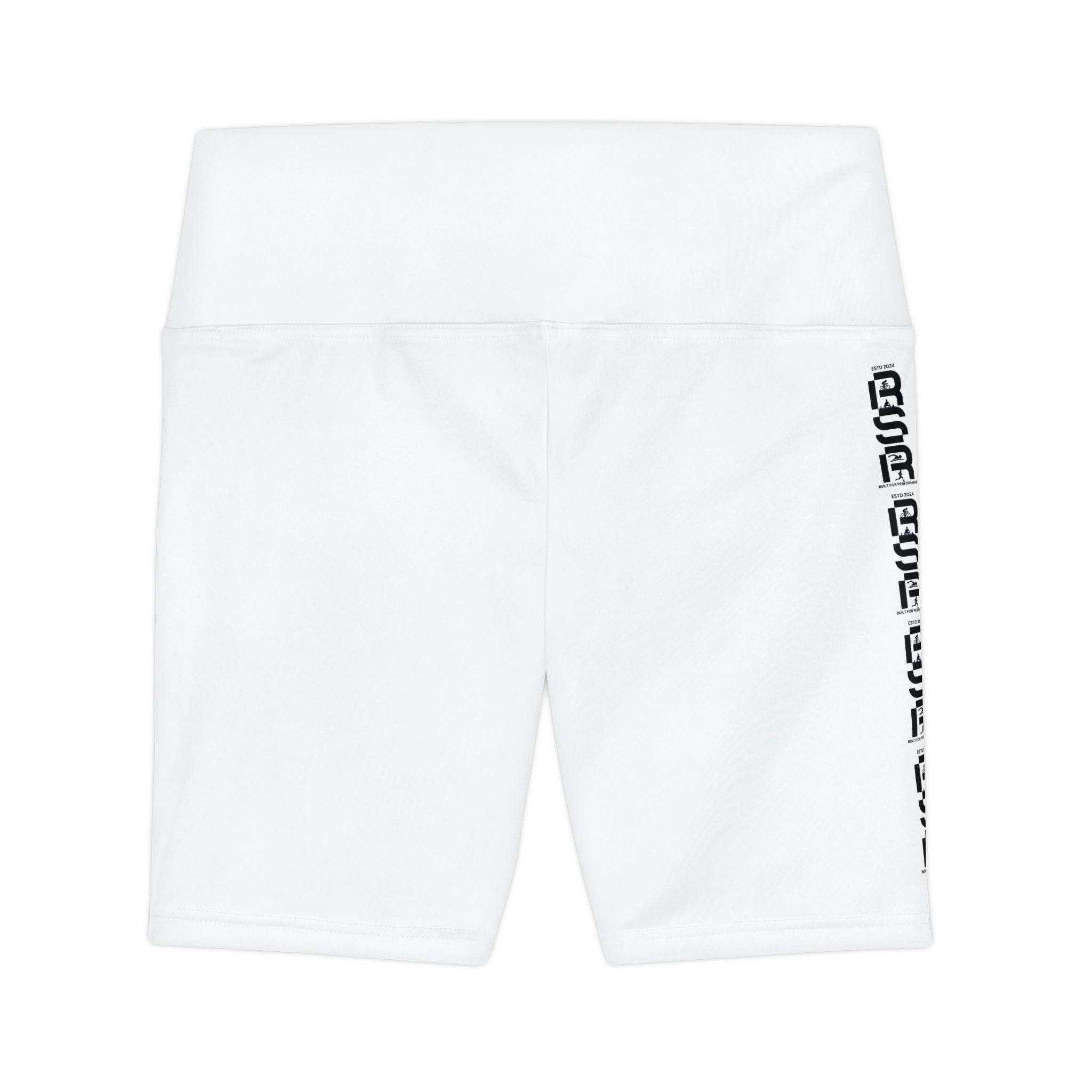 Women’s Workout Shorts - White High-Waist Biker Shorts with Side Graphic by RSR