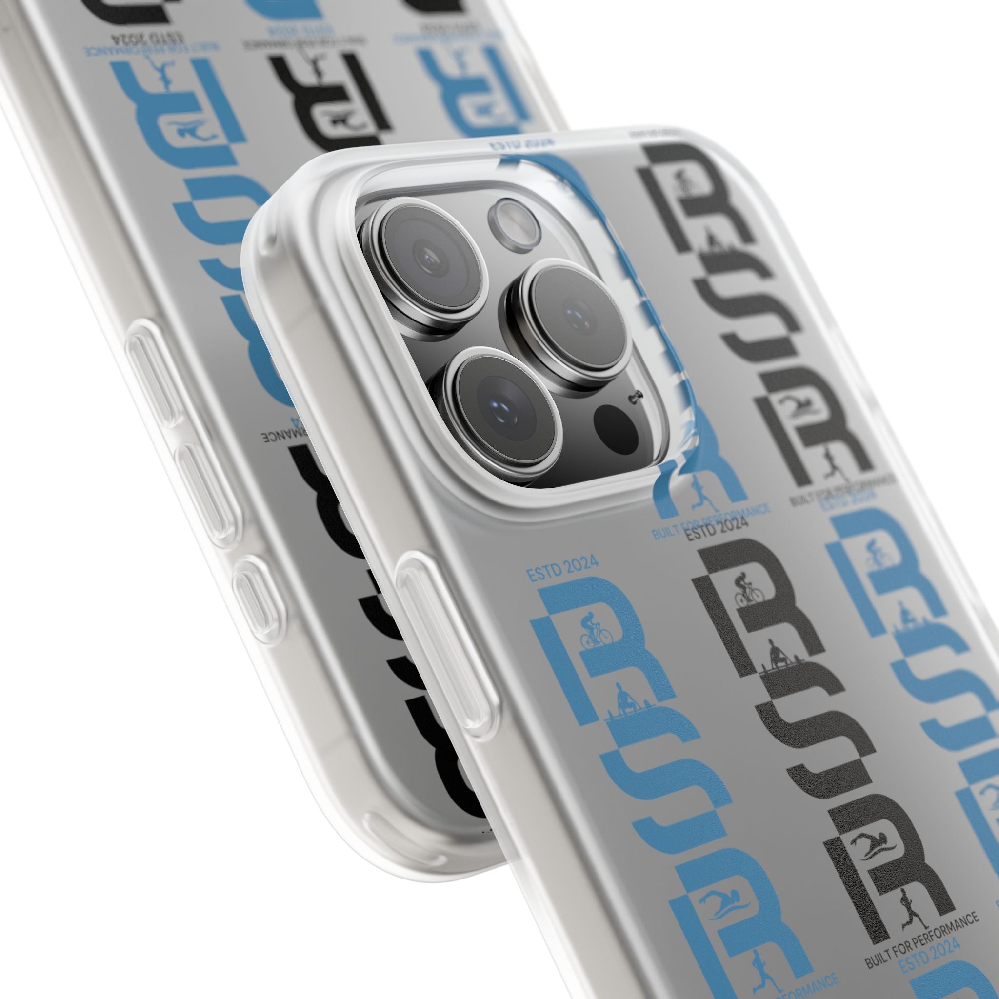 Phone Case — Repeating 'RSR' Blue & Black Graphic Flexi Case by RSR