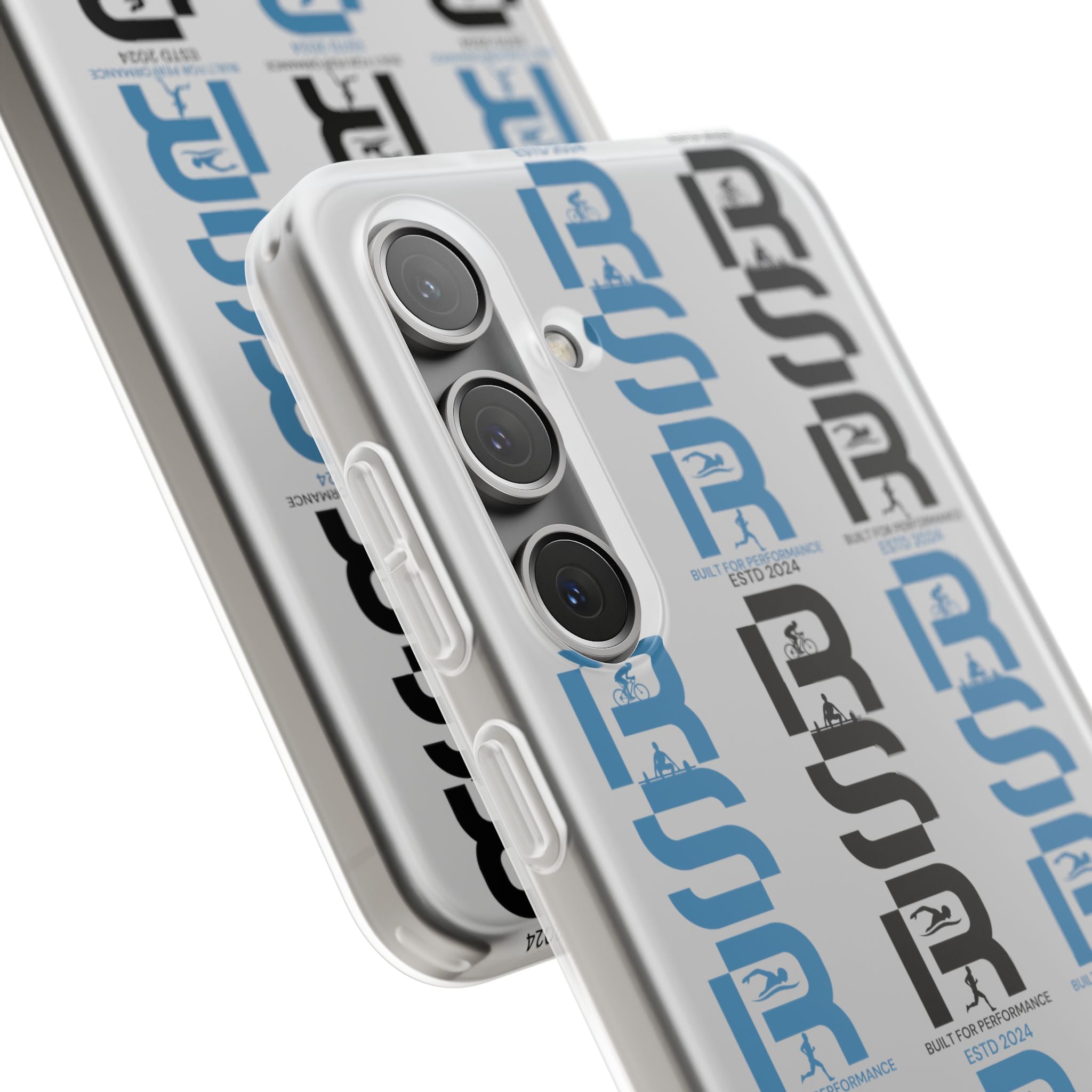 Phone Case — Repeating 'RSR' Blue & Black Graphic Flexi Case by RSR