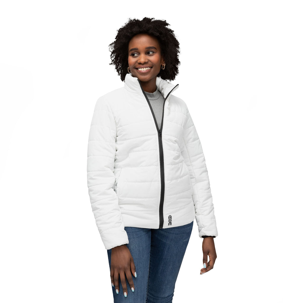 Women’s Puffer Jacket — Vertical Repeated Logo Winter Coat by RSR