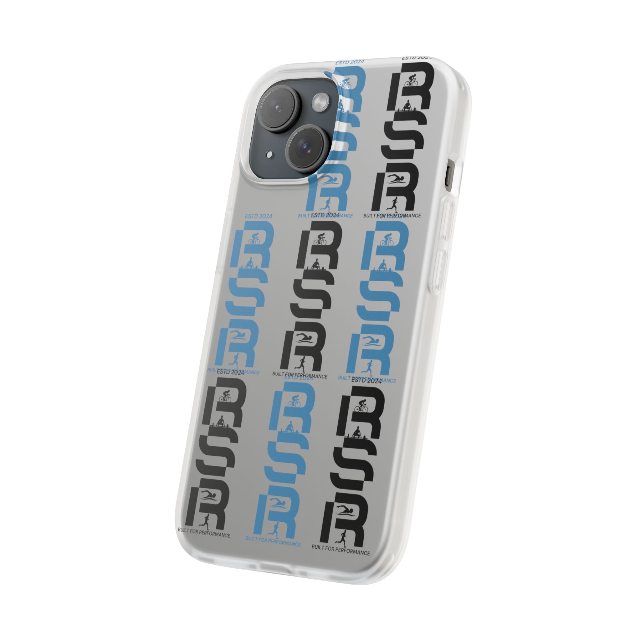 Phone Case — Repeating 'RSR' Blue & Black Graphic Flexi Case by RSR