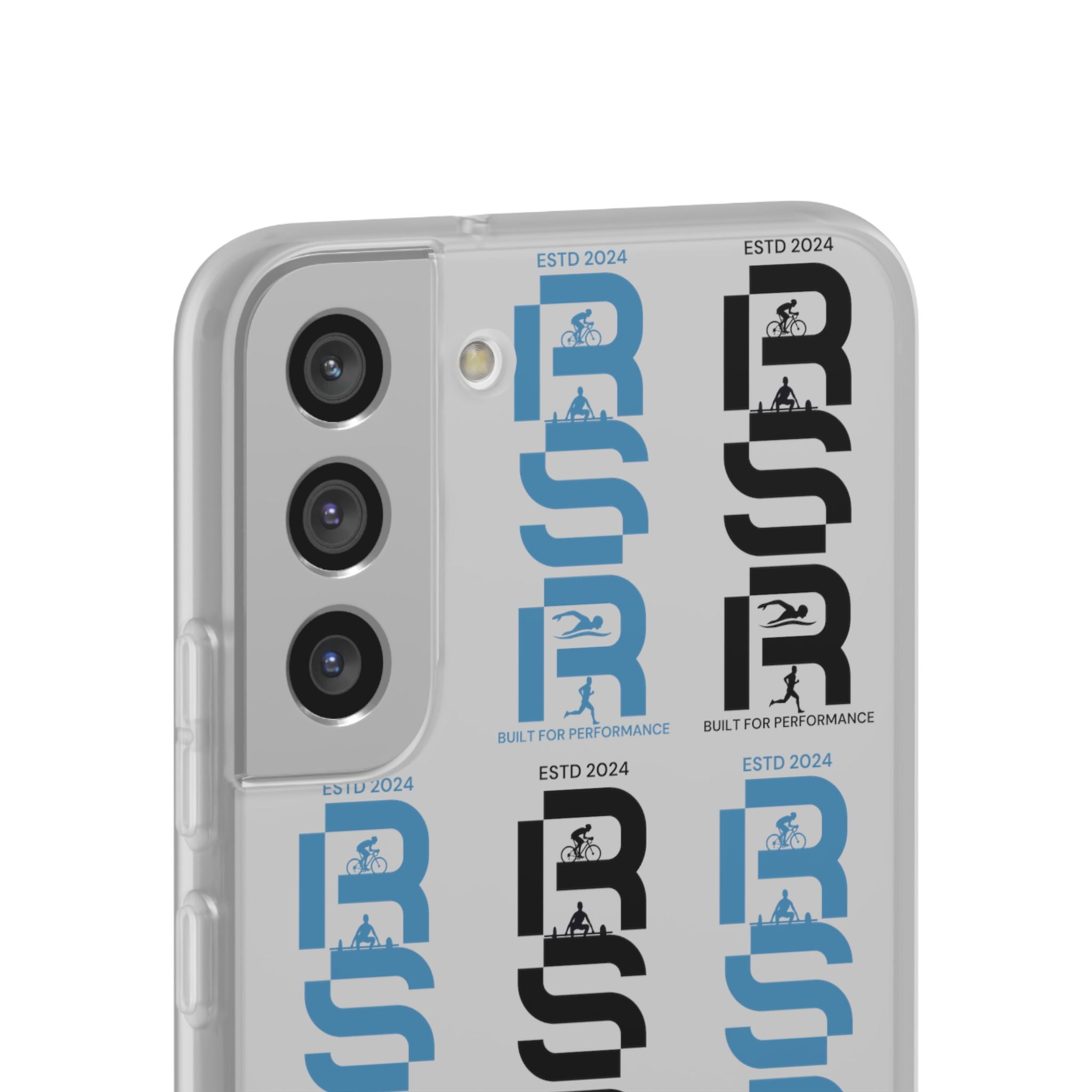 Phone Case — Repeating 'RSR' Blue & Black Graphic Flexi Case by RSR