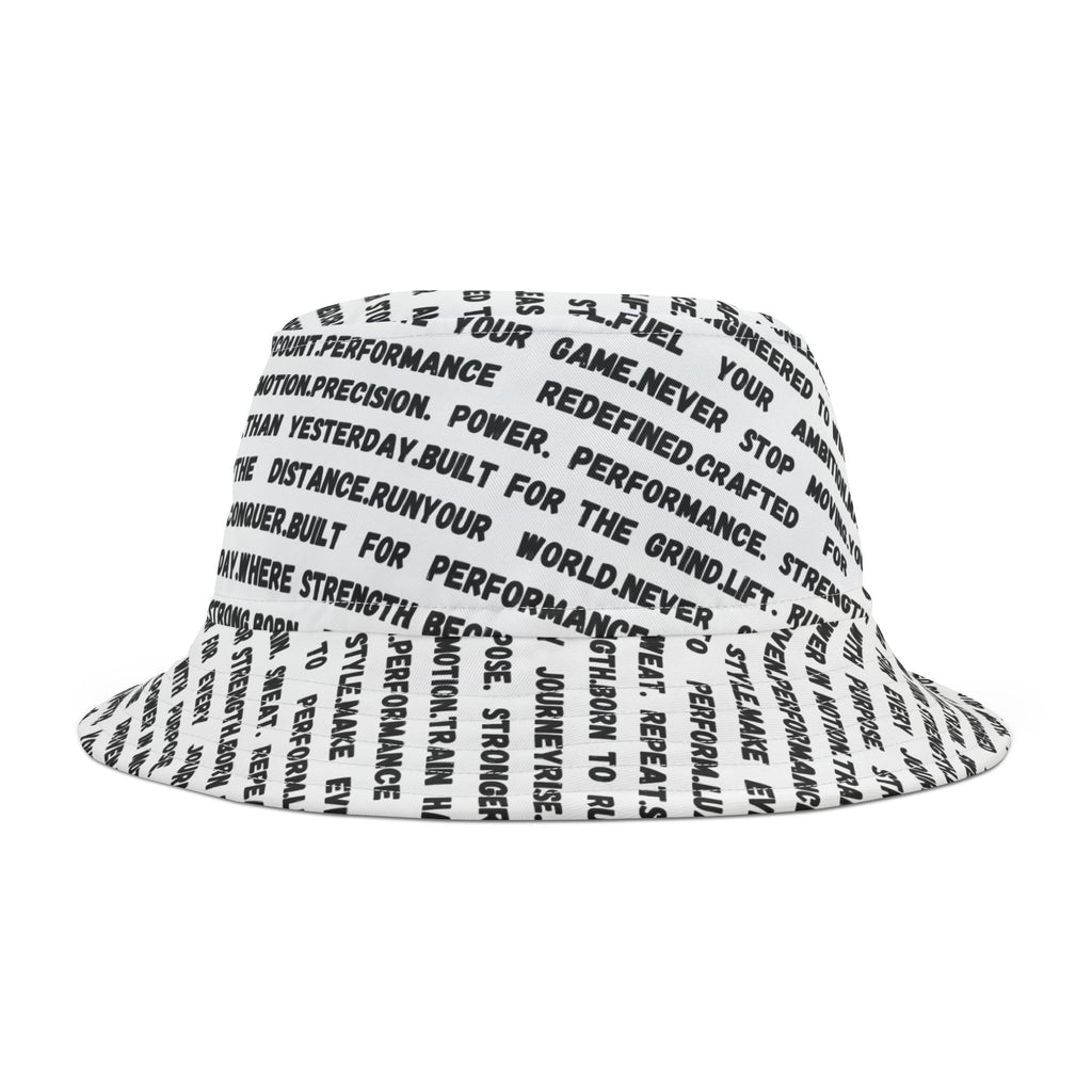 Text Print Bucket Hat — All-Over Black Script Pattern by RSR