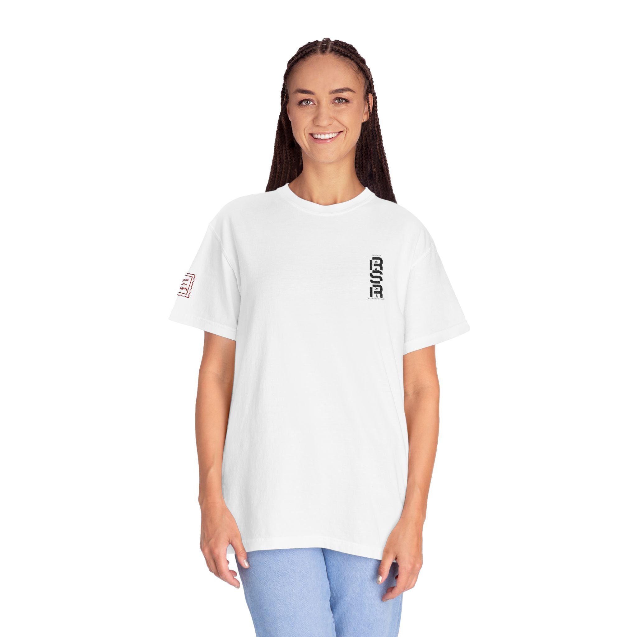 Vertical Gothic "GOD" Graphic T-Shirt — Minimal White Streetwear by RSR