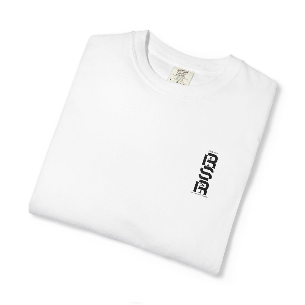 Vertical Gothic "GOD" Graphic T-Shirt — Minimal White Streetwear by RSR