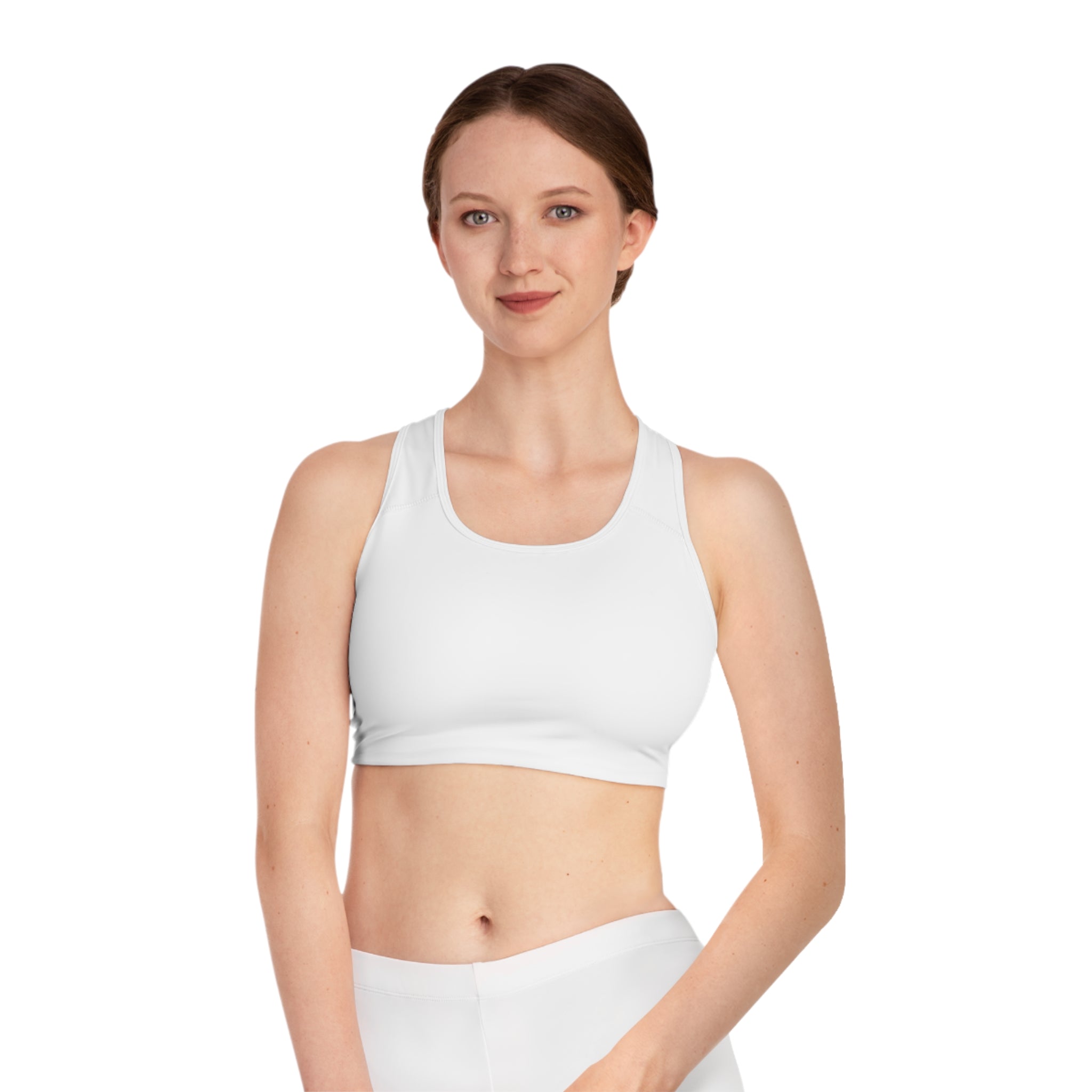 White Racerback Sports Bra — Minimal Logo Activewear for Women by RSR
