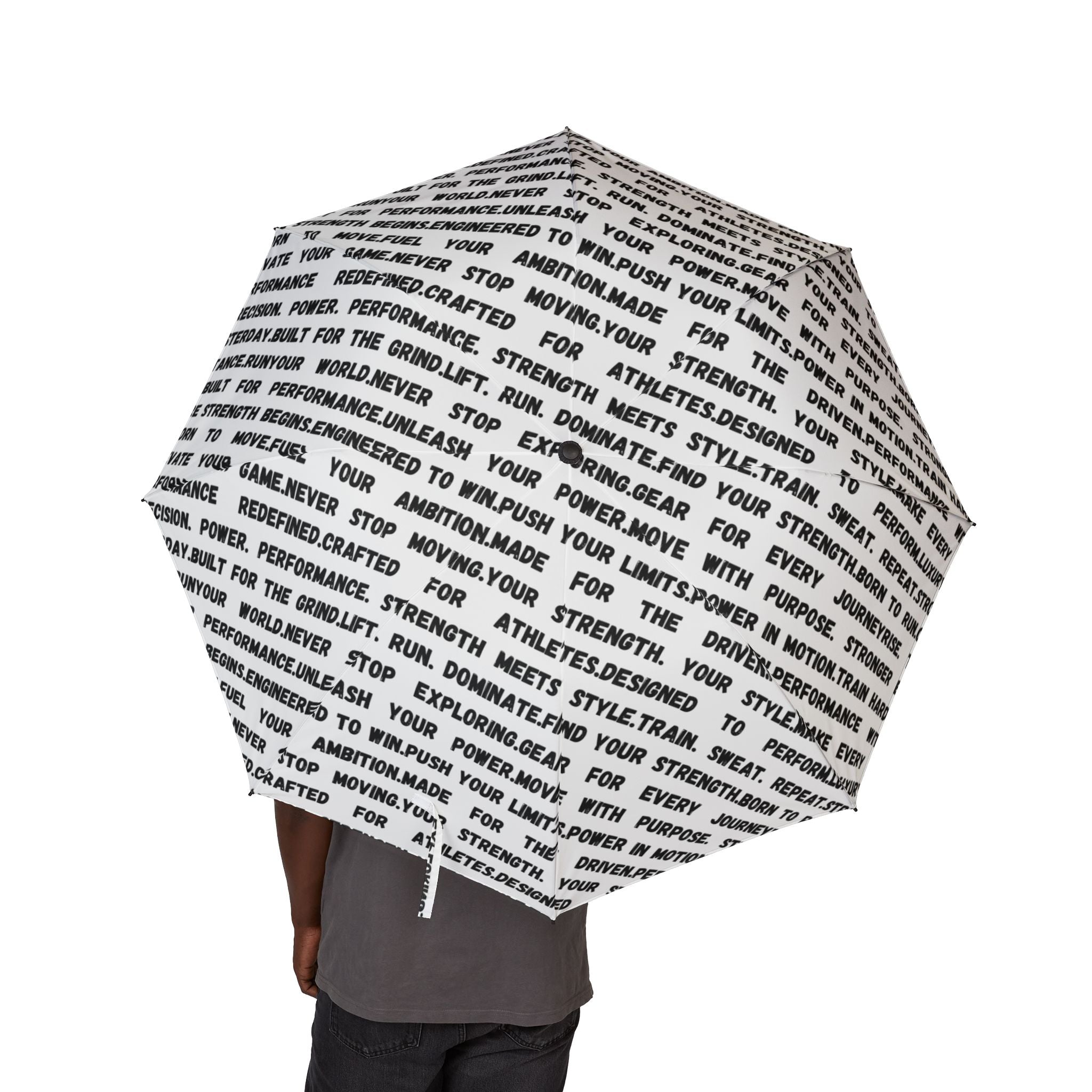 Foldable Umbrella — Black Text Pattern, Semi-Automatic Compact Rain Umbrella by RSR