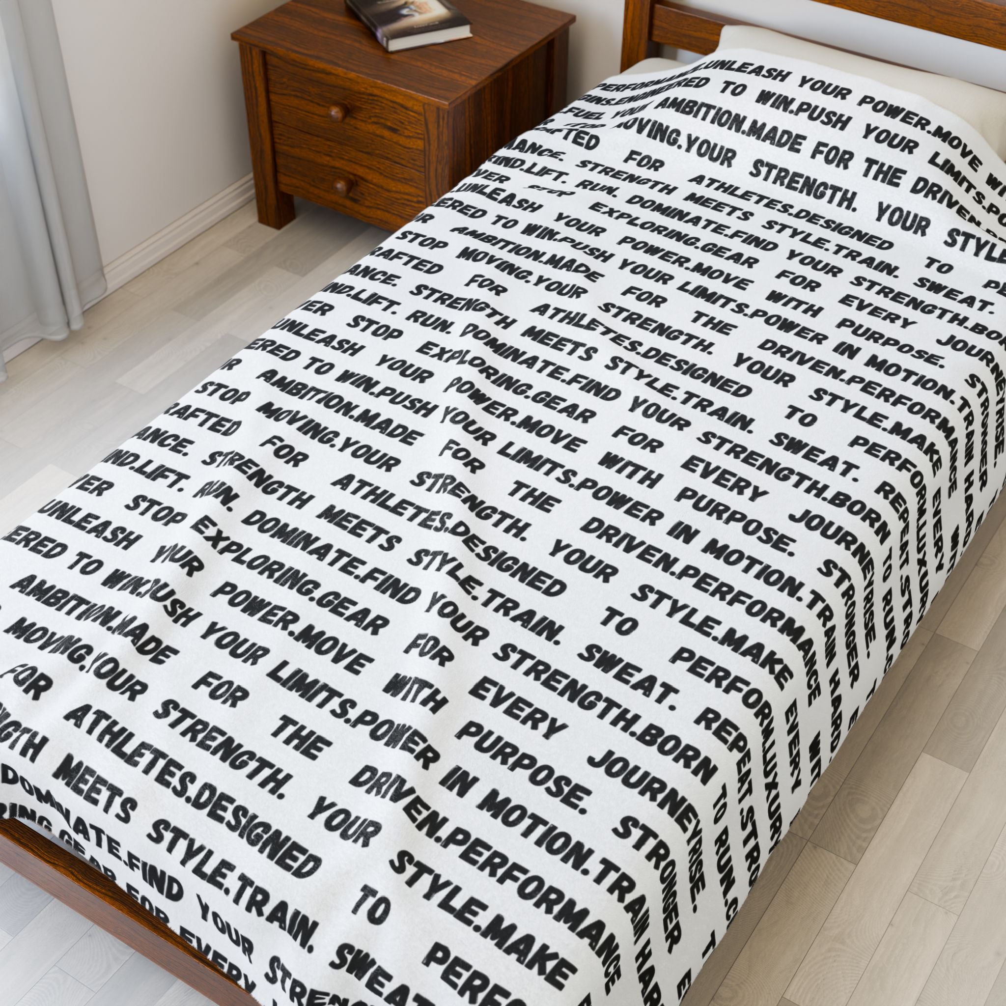 Motivational Text Velveteen Plush Blanket — Repeating Strength & Performance Print by RSR