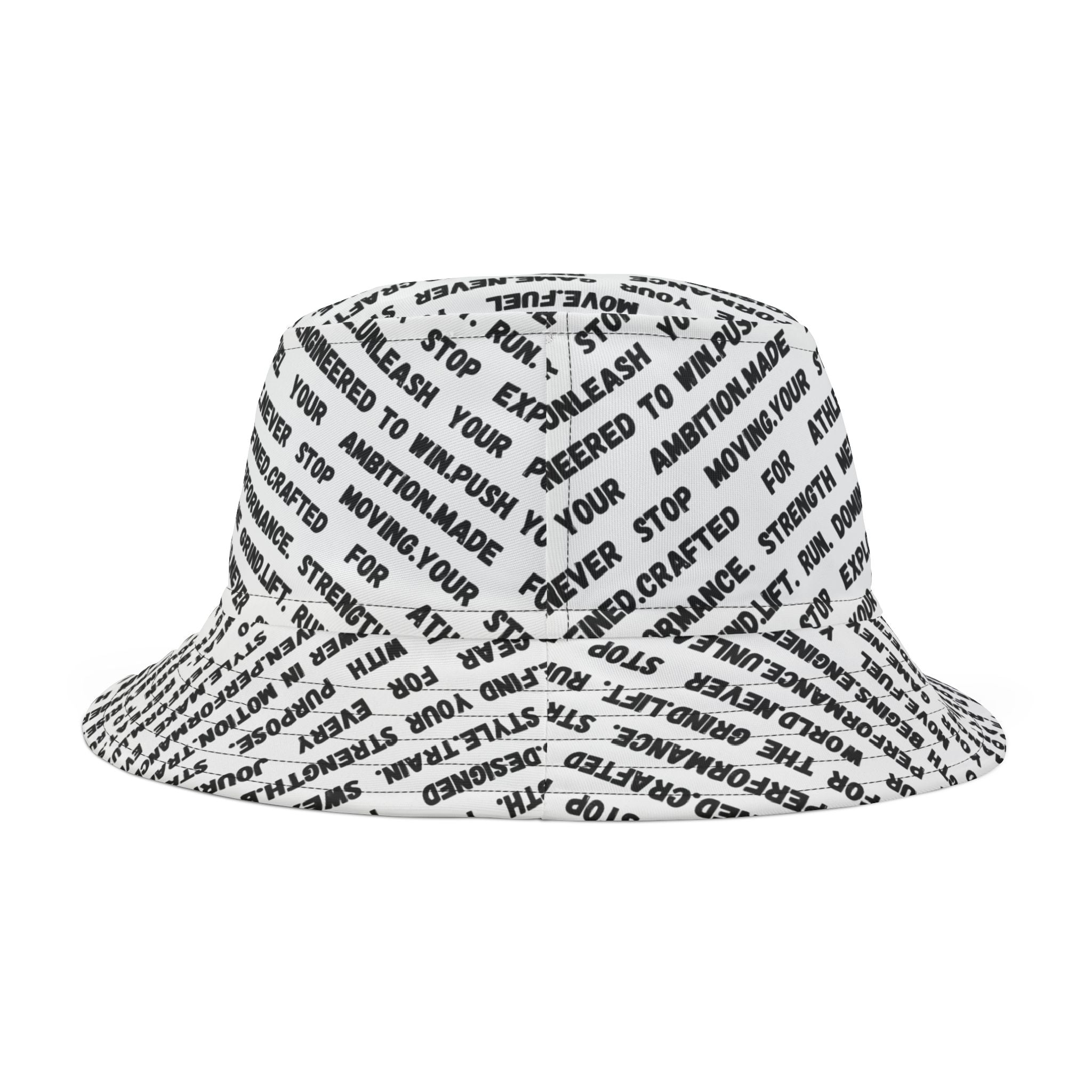 Text Print Bucket Hat — All-Over Black Script Pattern by RSR