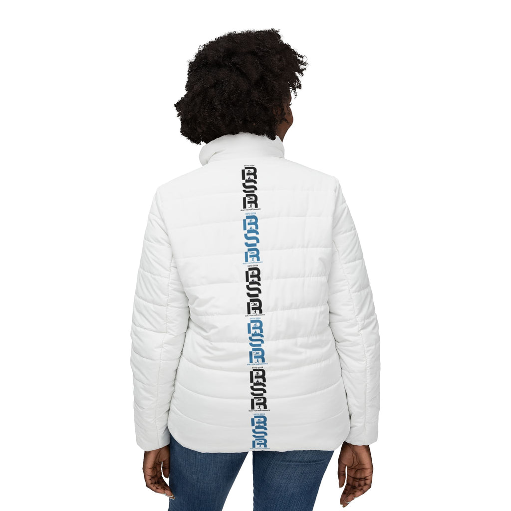 Women’s Puffer Jacket — Vertical Repeated Logo Winter Coat by RSR