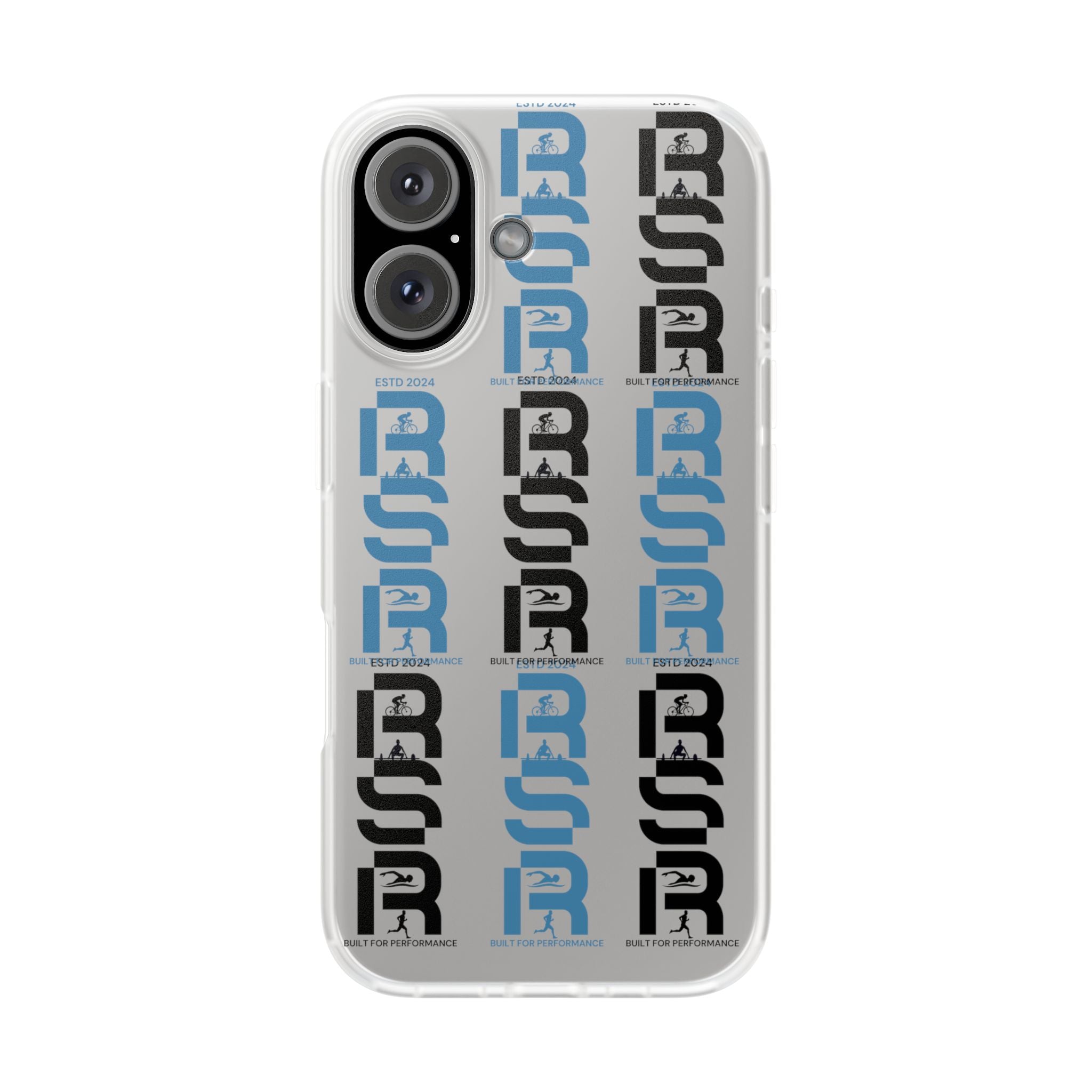 Phone Case — Repeating 'RSR' Blue & Black Graphic Flexi Case by RSR