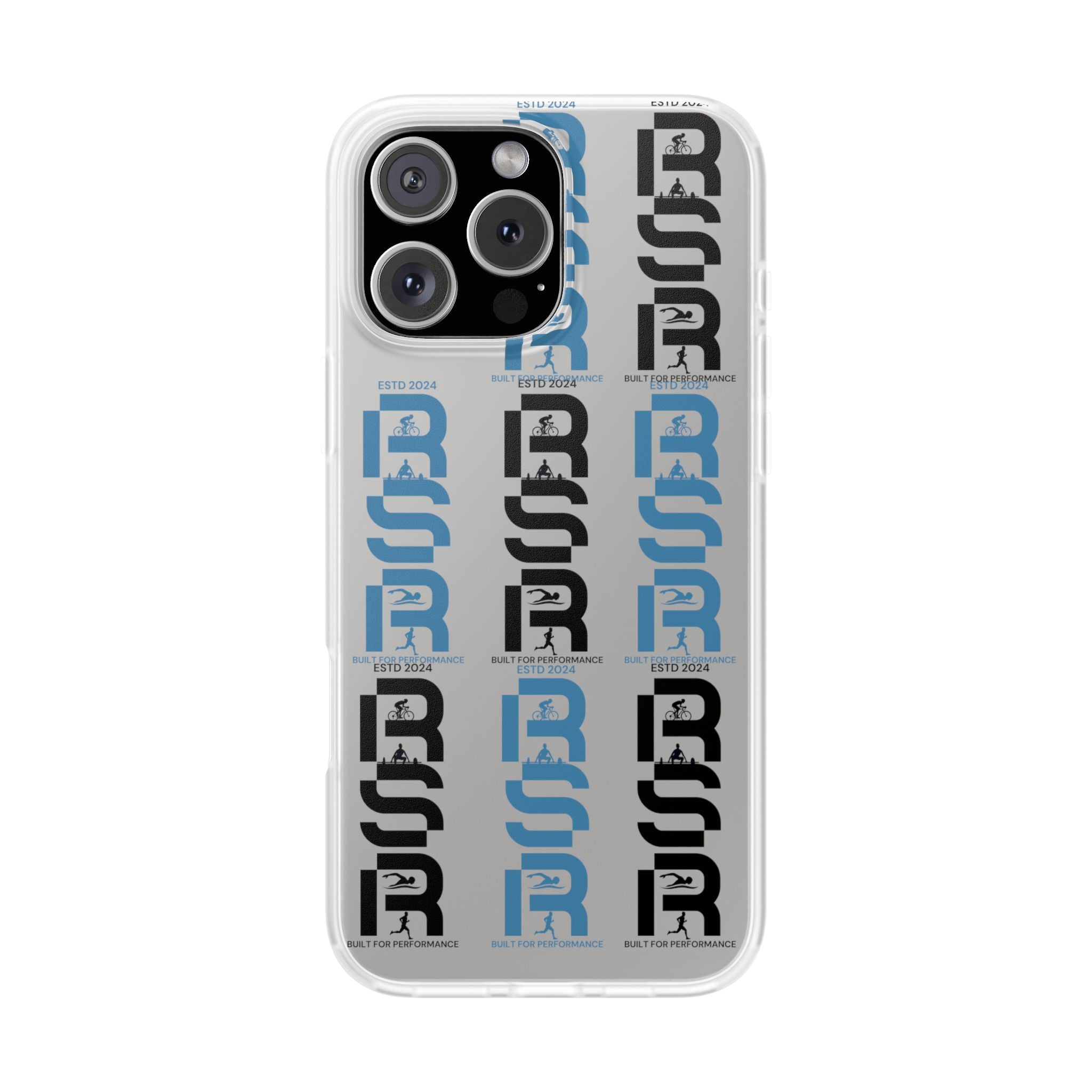 Phone Case — Repeating 'RSR' Blue & Black Graphic Flexi Case by RSR