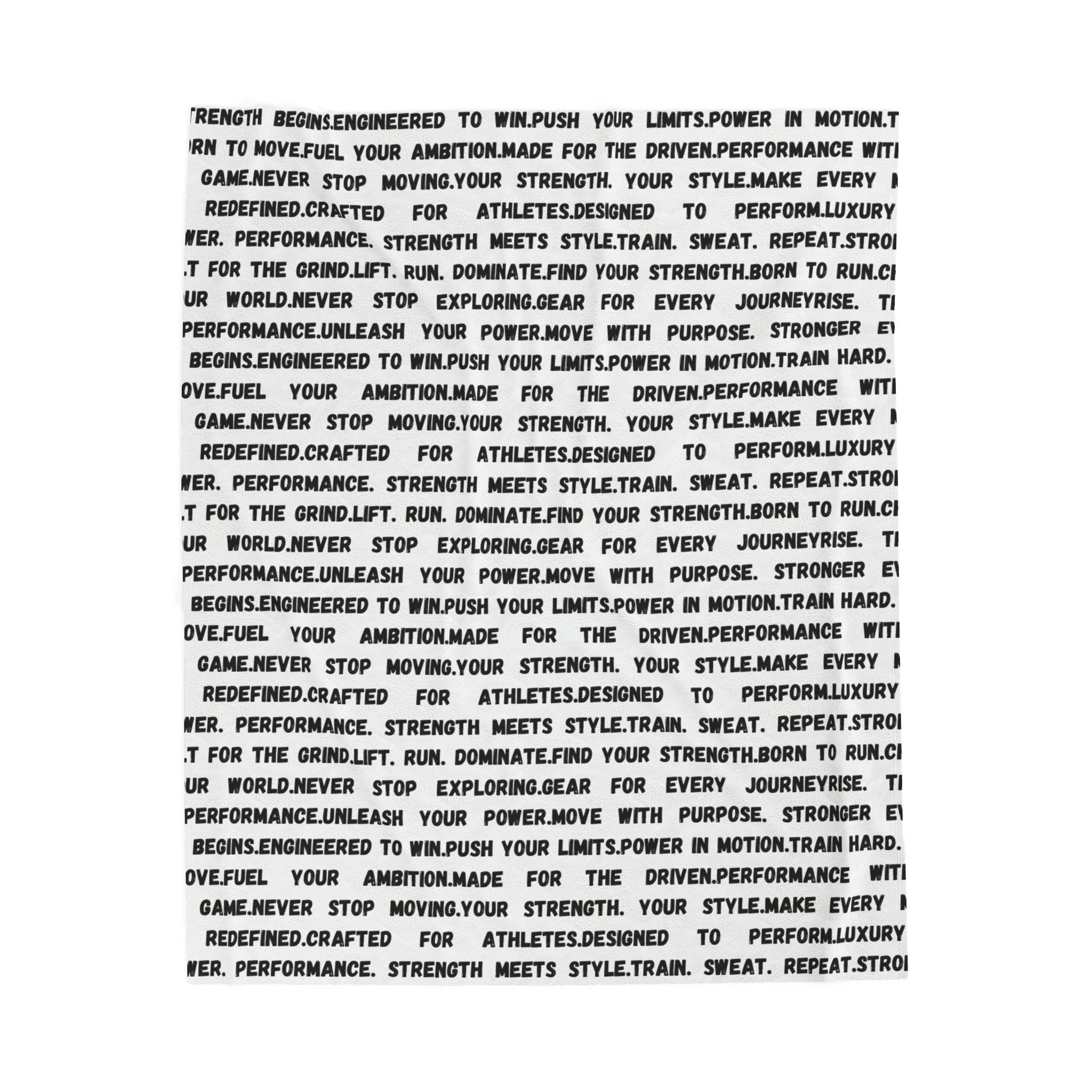Motivational Text Velveteen Plush Blanket — Repeating Strength & Performance Print by RSR