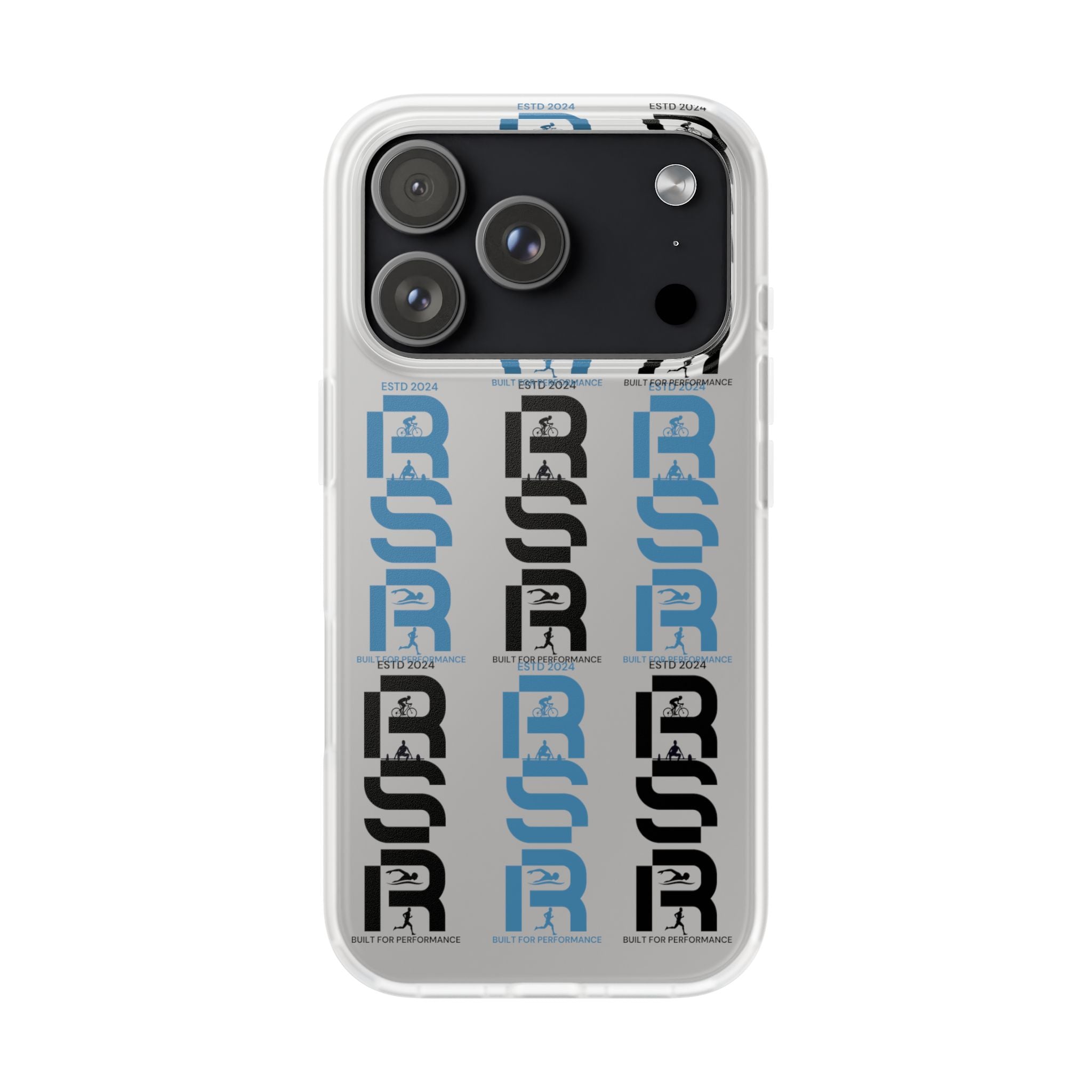 Phone Case — Repeating 'RSR' Blue & Black Graphic Flexi Case by RSR