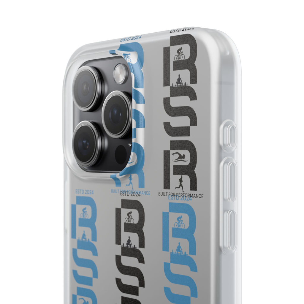 Phone Case — Repeating 'RSR' Blue & Black Graphic Flexi Case by RSR