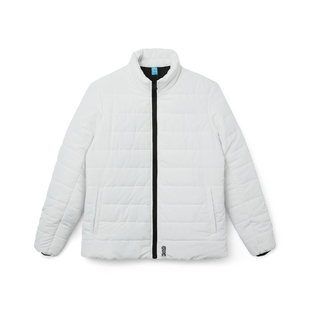 Women’s Puffer Jacket — Vertical Repeated Logo Winter Coat by RSR