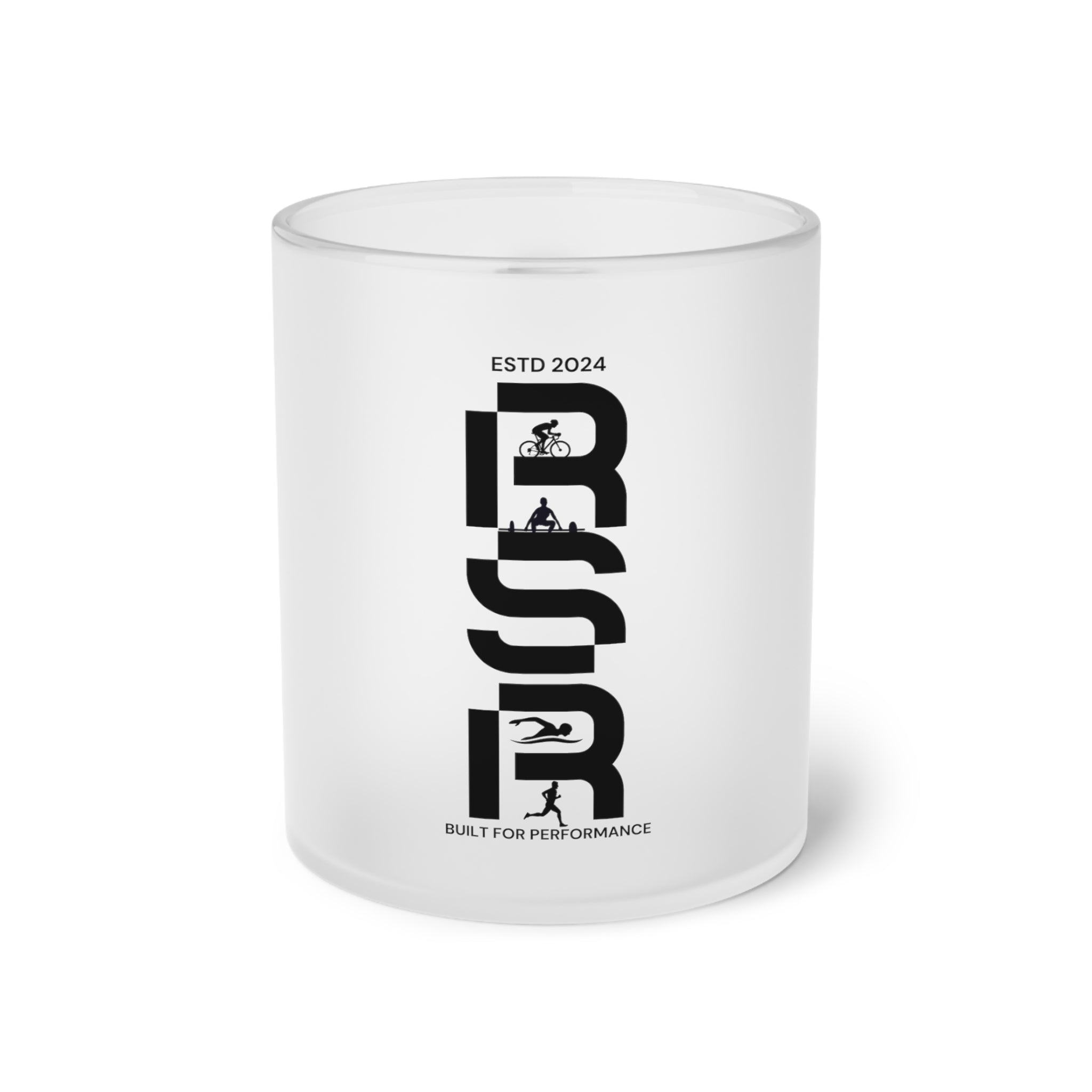 Frosted Glass Mug — RSR Vertical Triathlon Logo "Built for Performance" by RSR