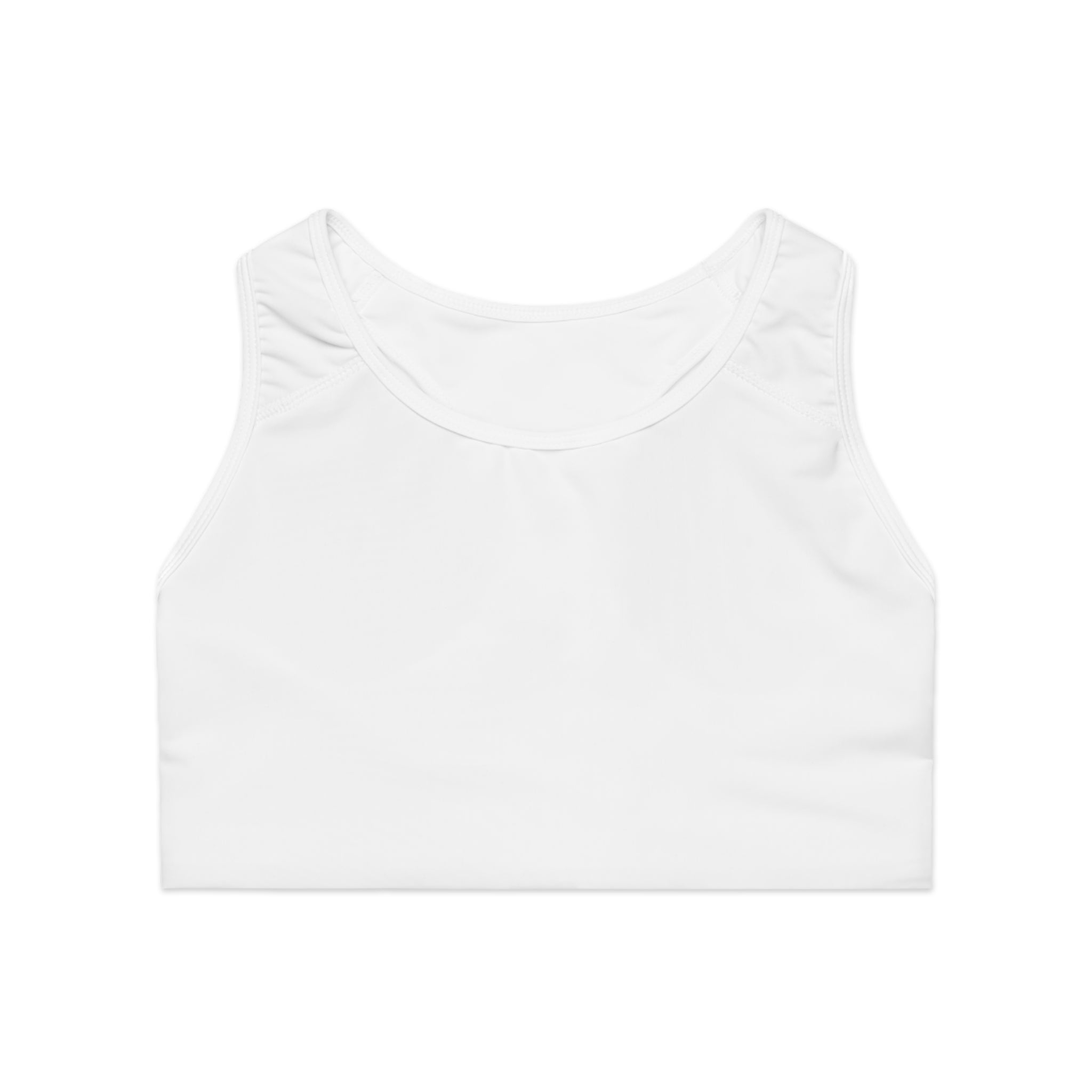 White Racerback Sports Bra — Minimal Logo Activewear for Women by RSR