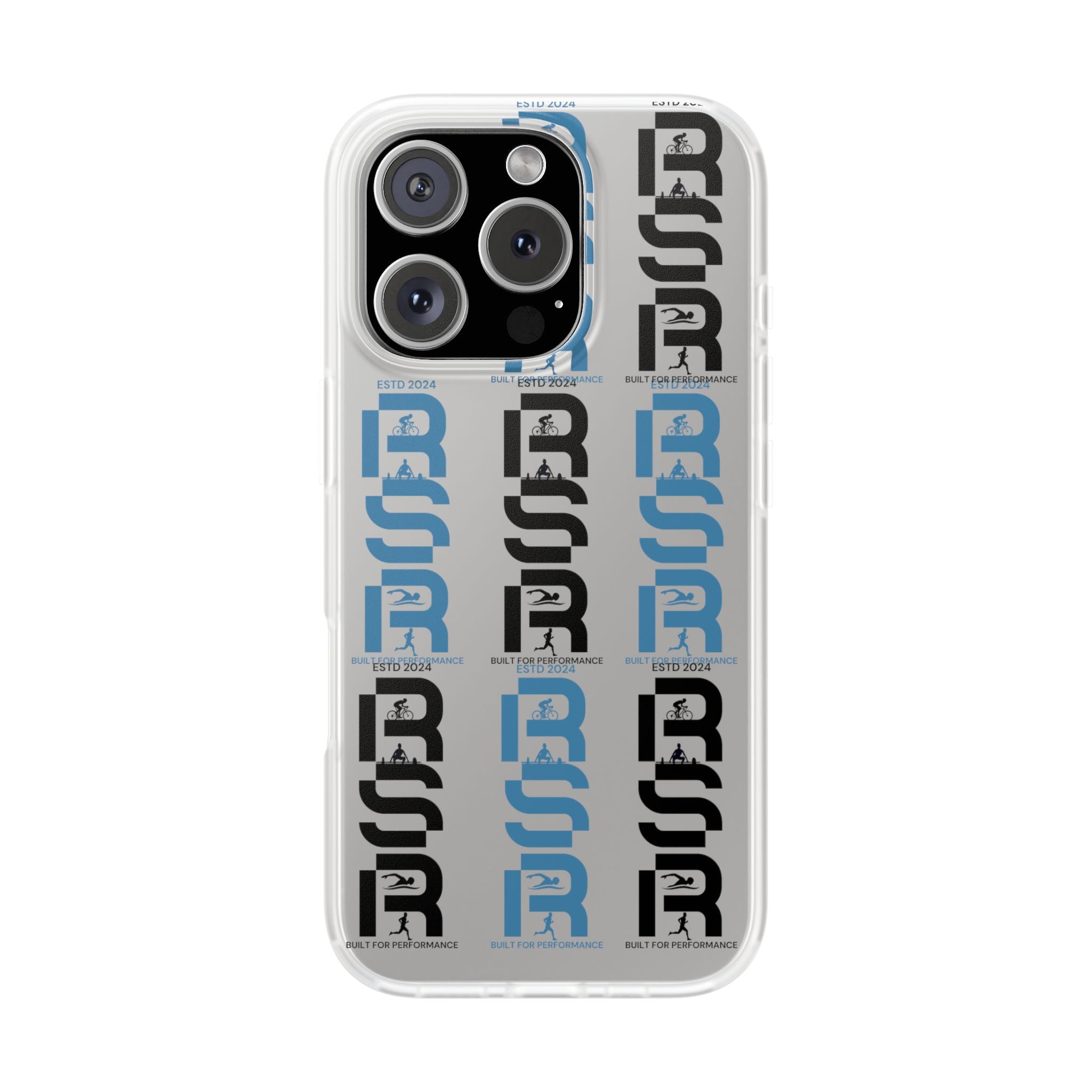 Phone Case — Repeating 'RSR' Blue & Black Graphic Flexi Case by RSR