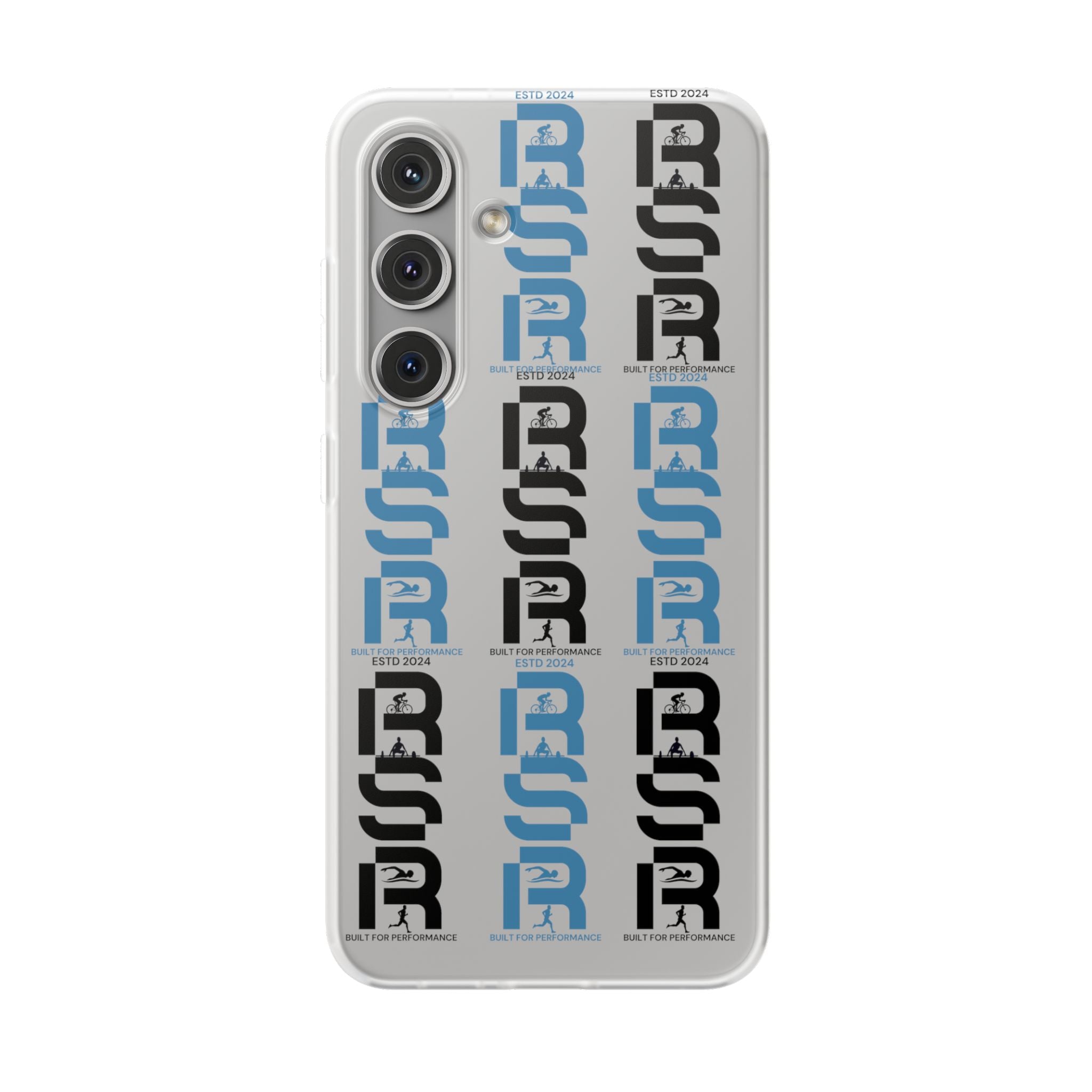 Phone Case — Repeating 'RSR' Blue & Black Graphic Flexi Case by RSR