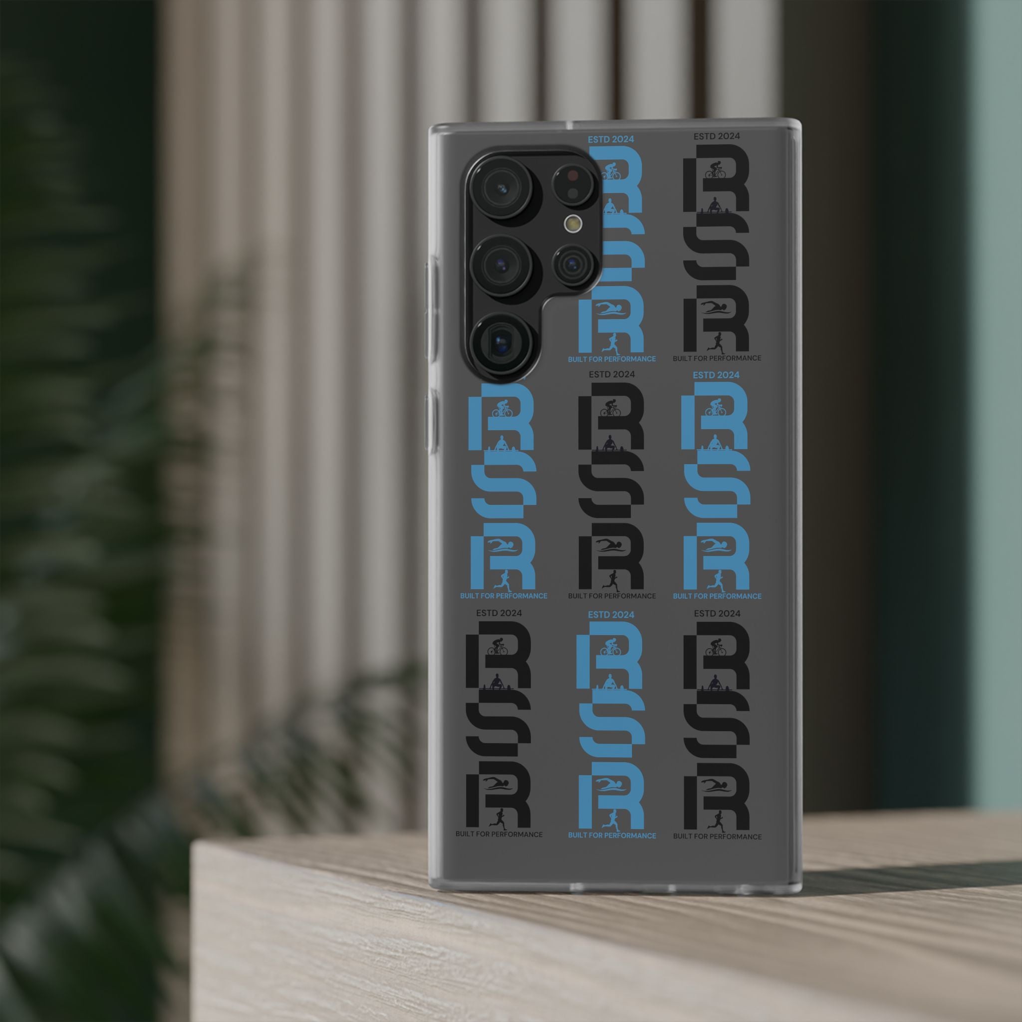 Phone Case — Repeating 'RSR' Blue & Black Graphic Flexi Case by RSR