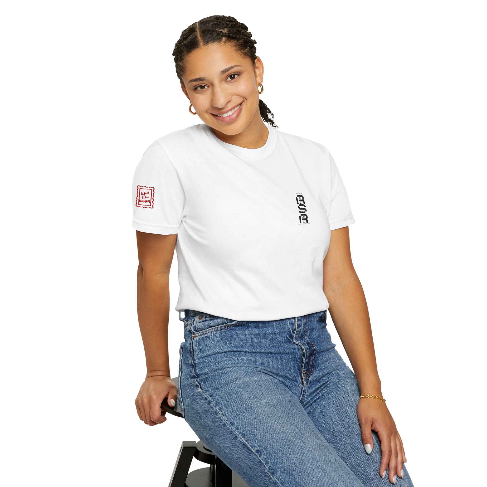 Vertical Gothic "GOD" Graphic T-Shirt — Minimal White Streetwear by RSR