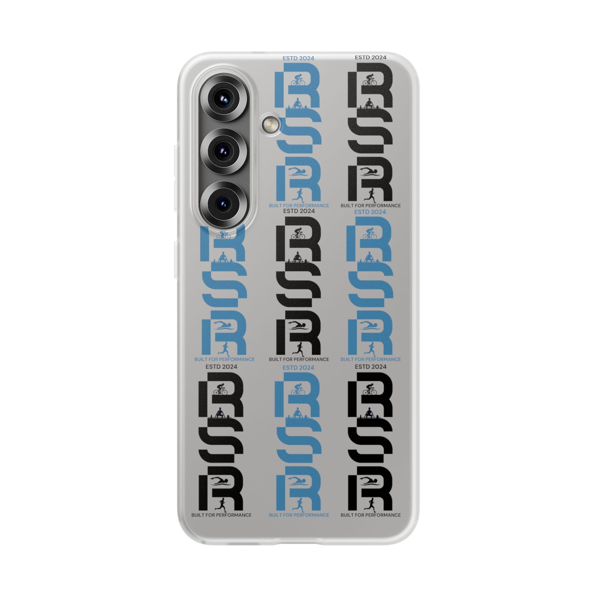 Phone Case — Repeating 'RSR' Blue & Black Graphic Flexi Case by RSR