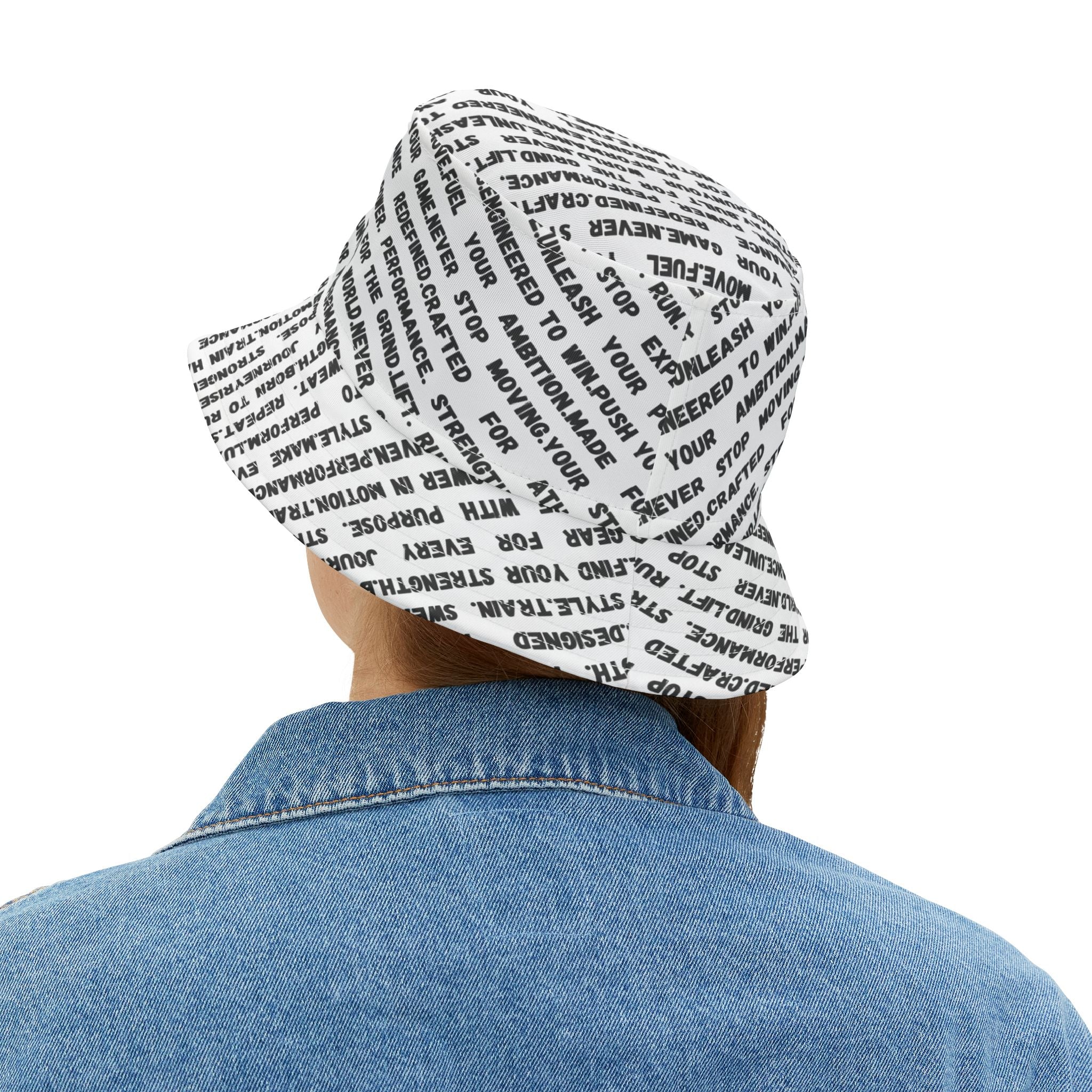 Text Print Bucket Hat — All-Over Black Script Pattern by RSR