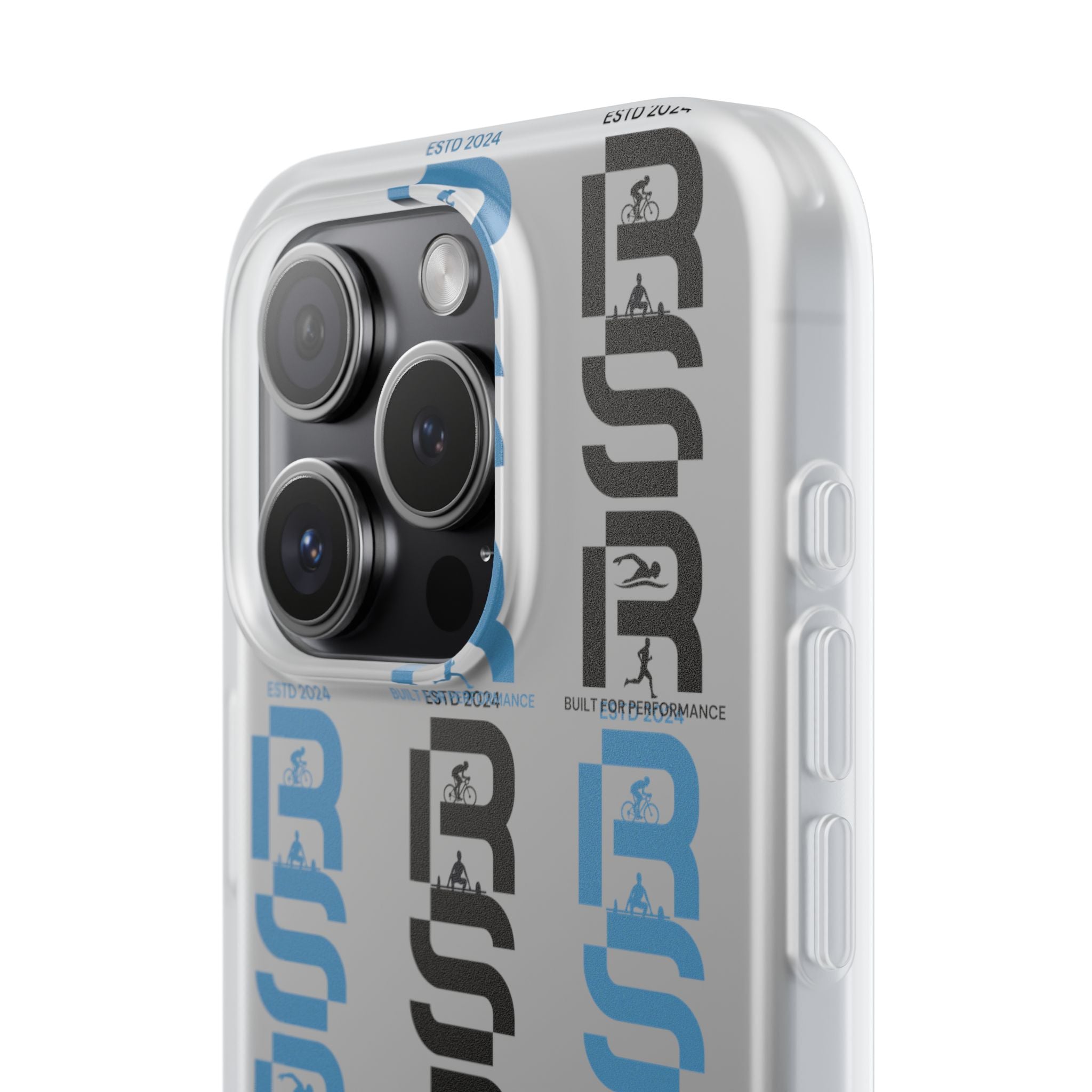 Phone Case — Repeating 'RSR' Blue & Black Graphic Flexi Case by RSR
