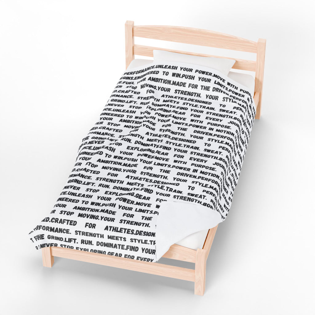 Motivational Text Velveteen Plush Blanket — Repeating Strength & Performance Print by RSR