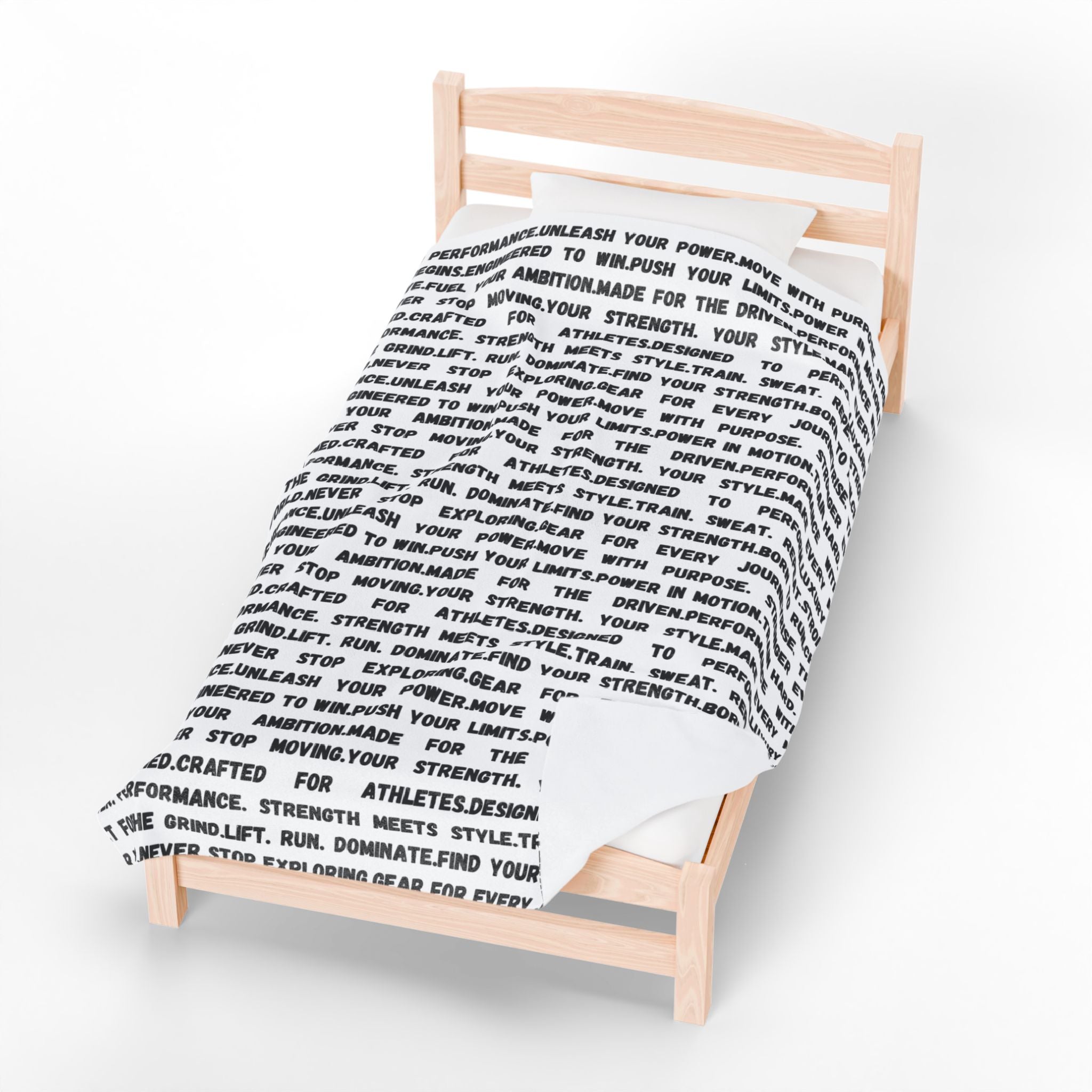 Motivational Text Velveteen Plush Blanket — Repeating Strength & Performance Print by RSR