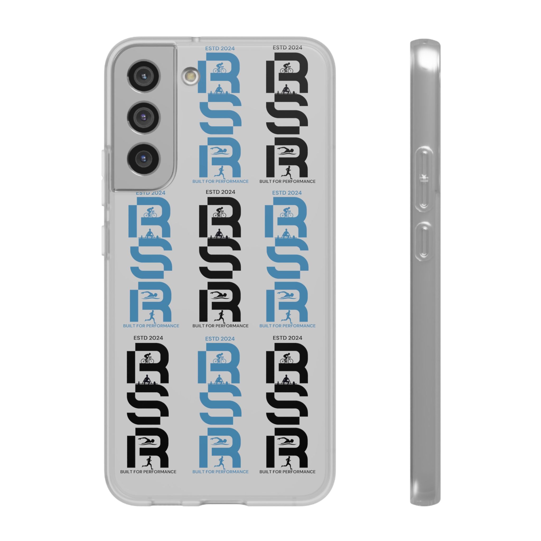 Phone Case — Repeating 'RSR' Blue & Black Graphic Flexi Case by RSR